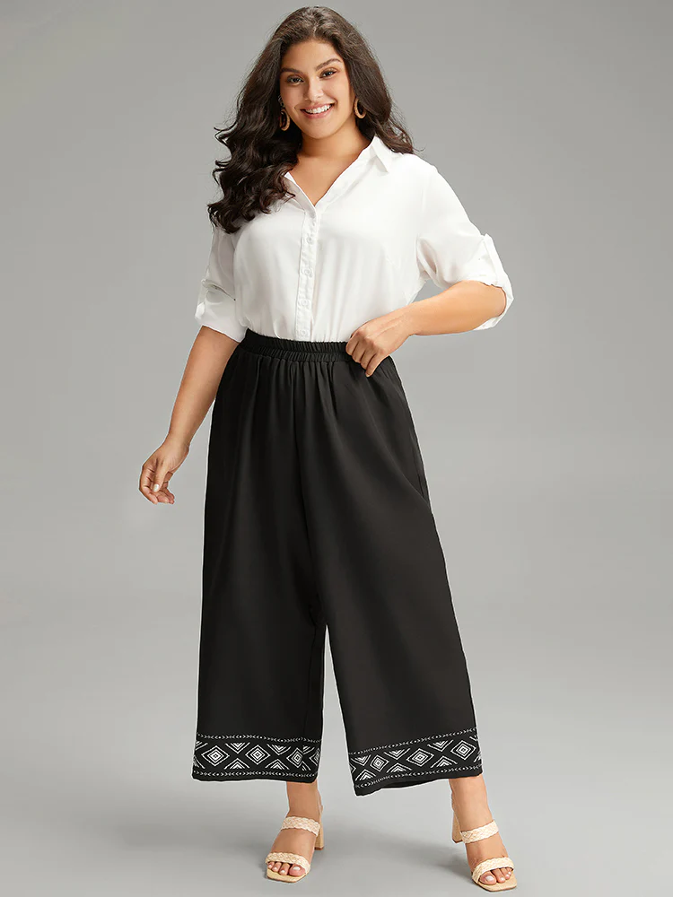 Boho Print Elastic Waist Straight Leg Pants - Image 4