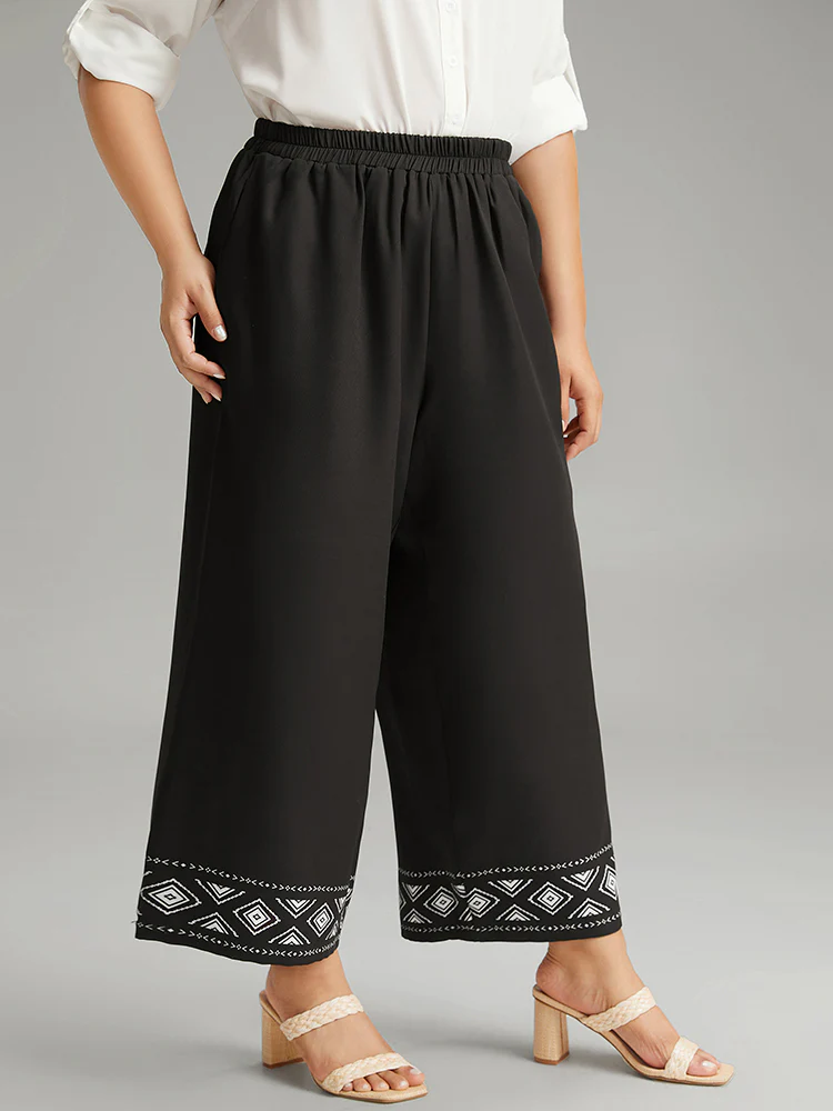 Boho Print Elastic Waist Straight Leg Pants - Image 5