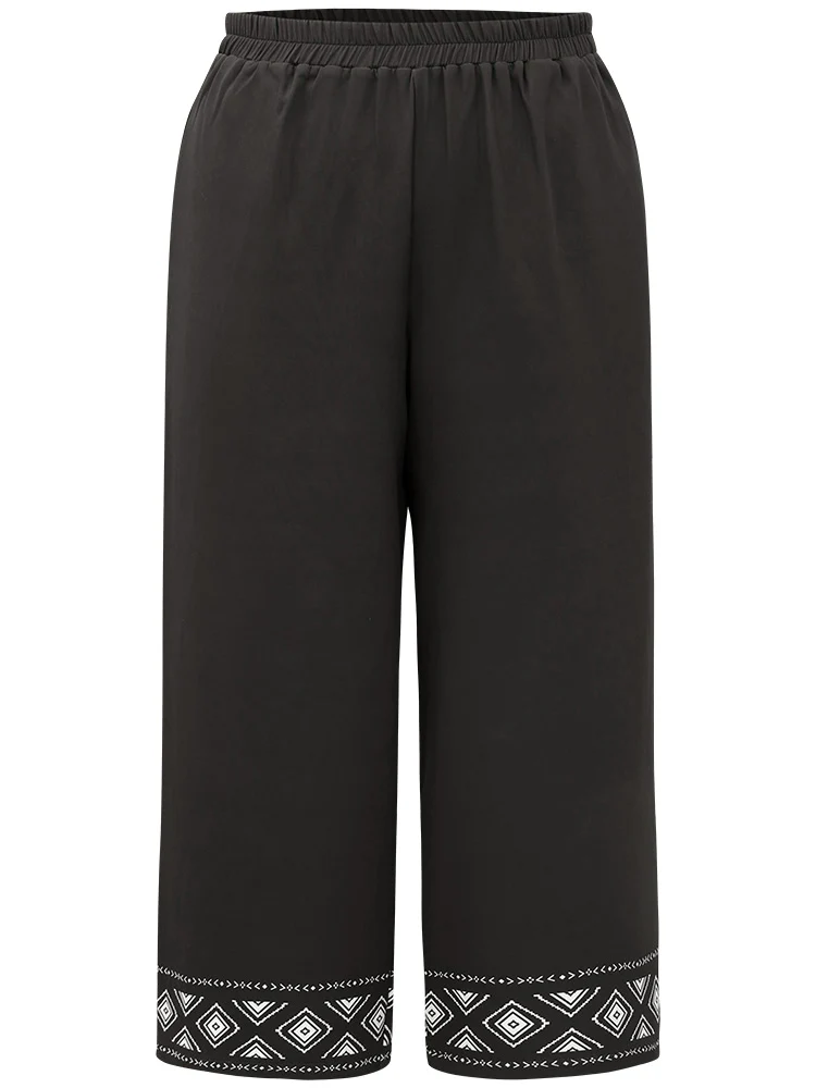 Boho Print Elastic Waist Straight Leg Pants - Image 8