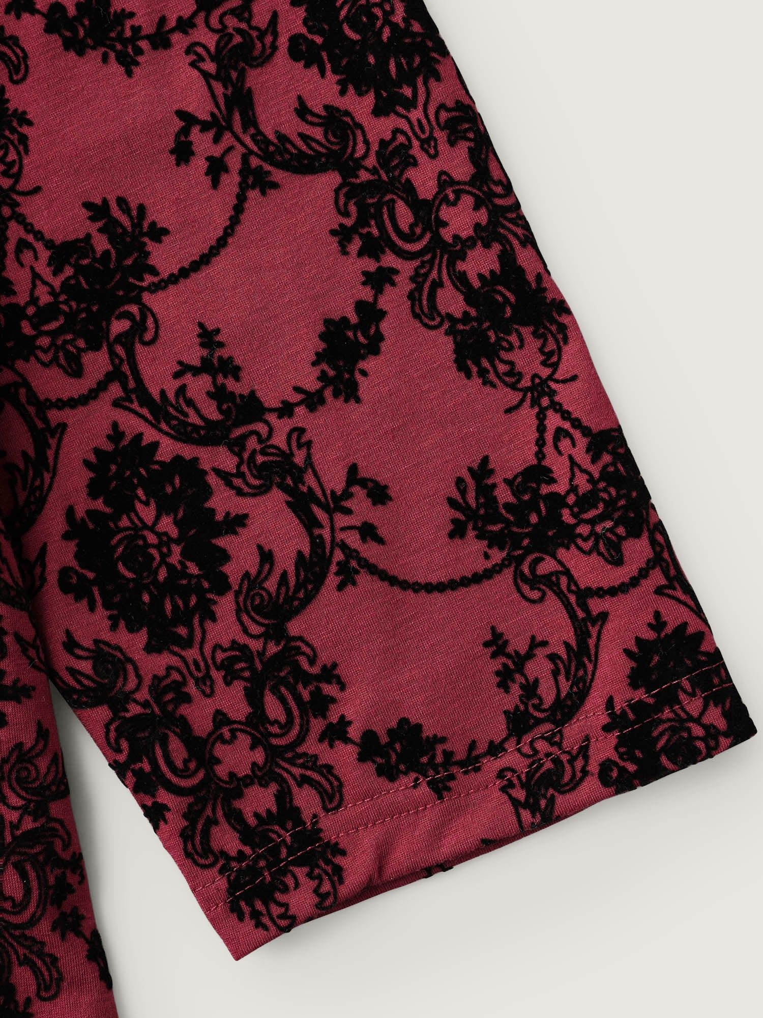 Boho Print Flocking Knit Slim-Fit Top - Image 6