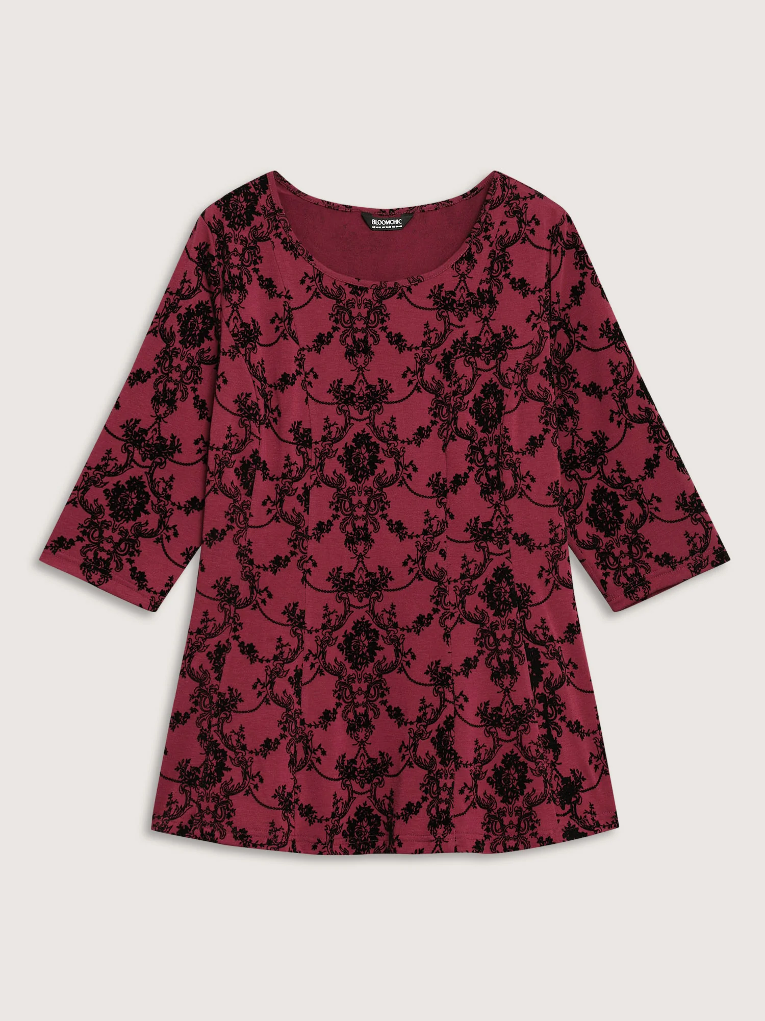 Boho Print Flocking Knit Slim-Fit Top - Image 7