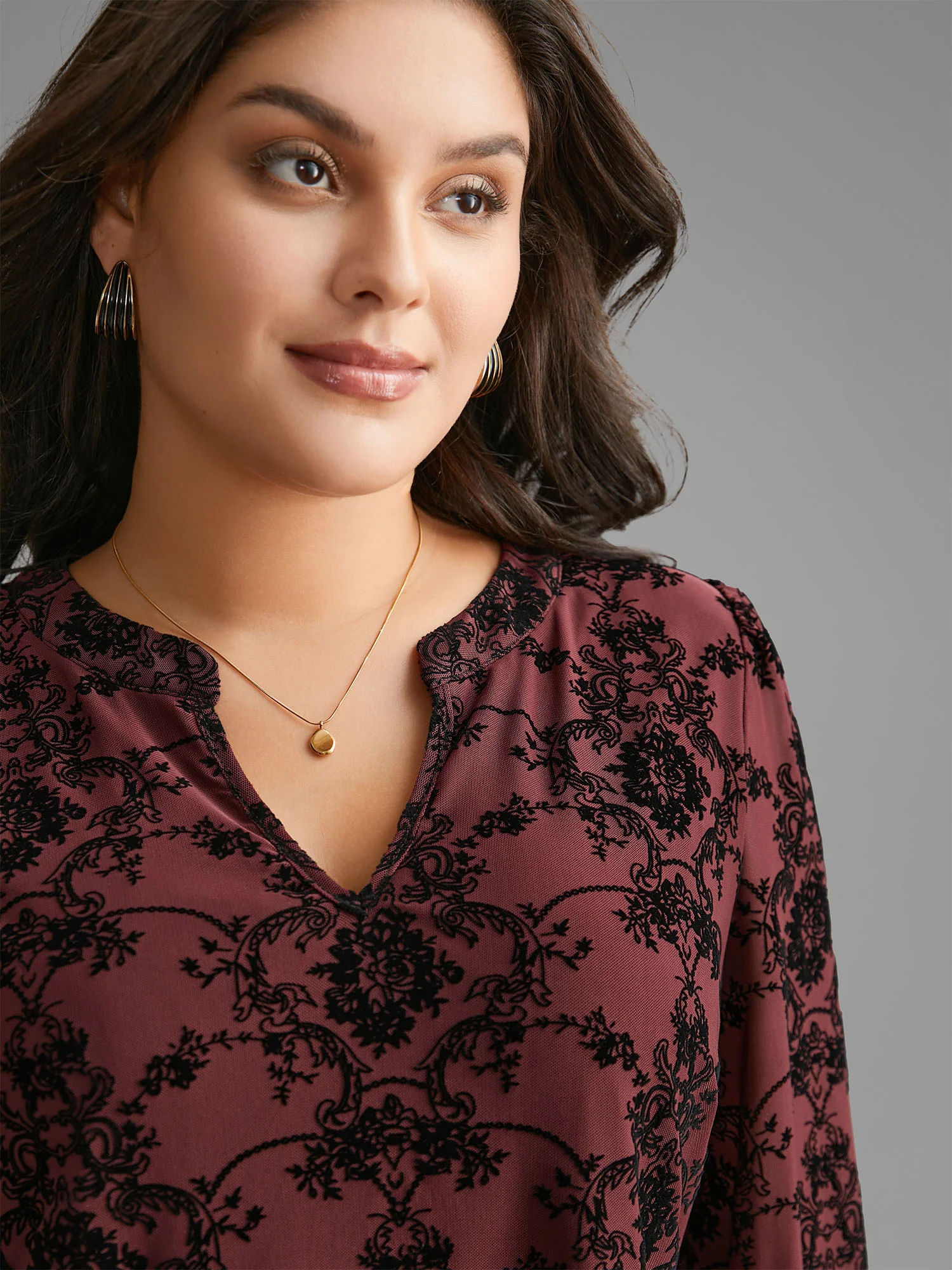 Boho Print Flocking Mesh Blouse - Image 3