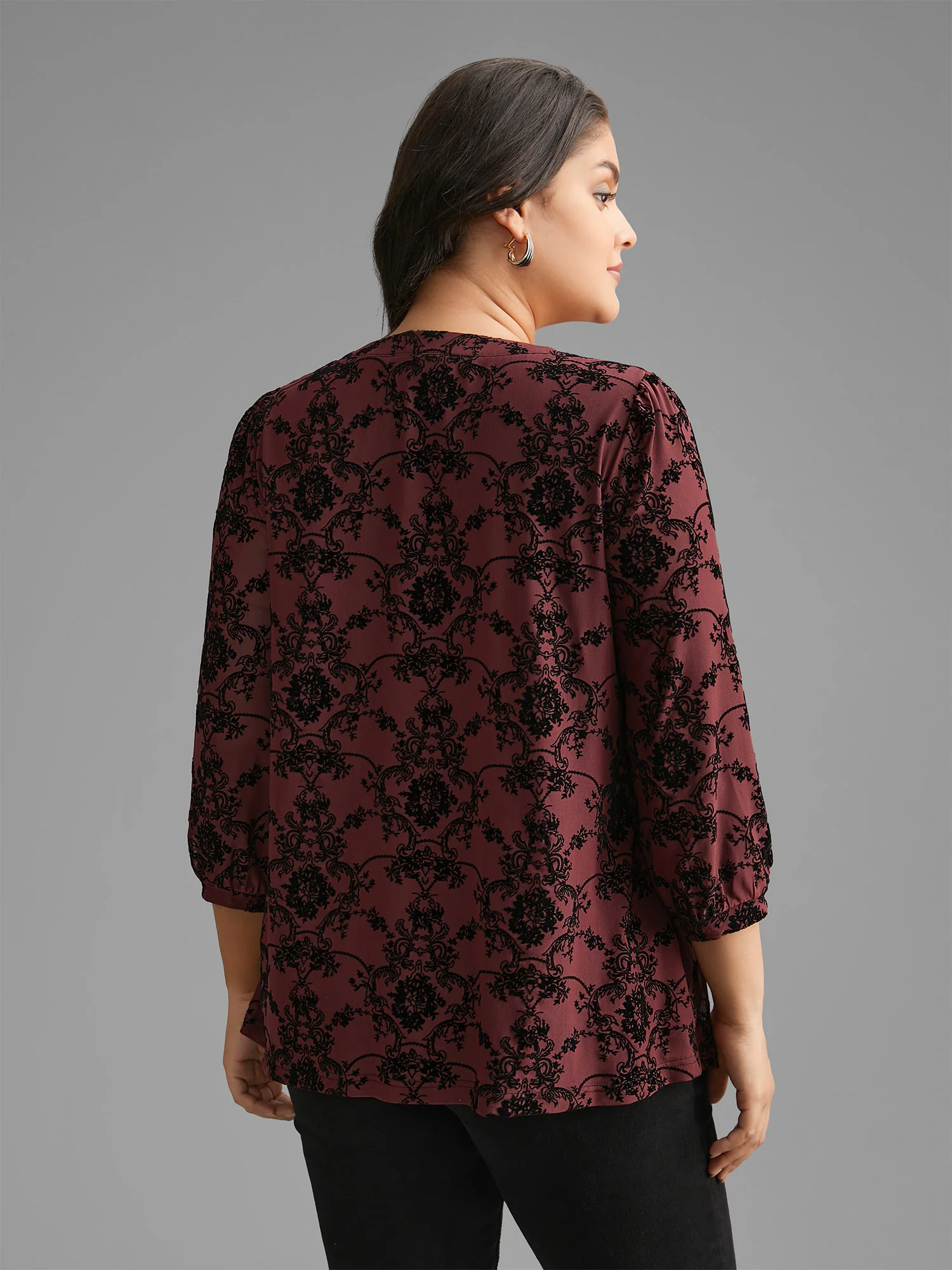 Boho Print Flocking Mesh Blouse - Image 4