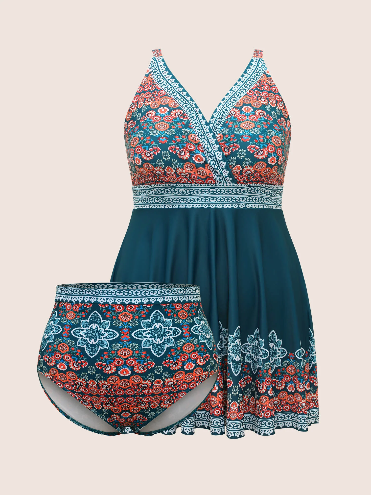 Boho Print Surplice Neck Adjustable Swim Dress - Image 11