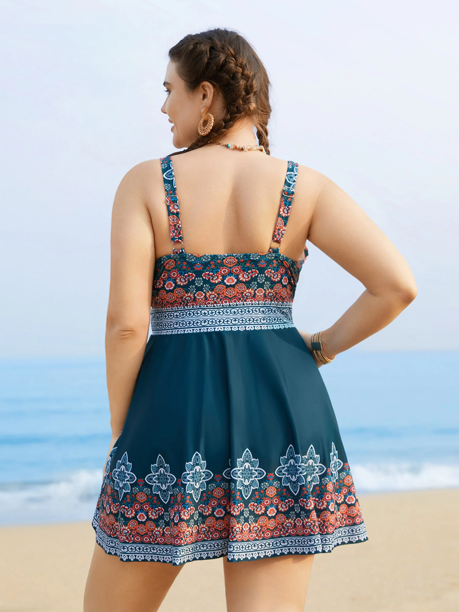 Boho Print Surplice Neck Adjustable Swim Dress - Image 2