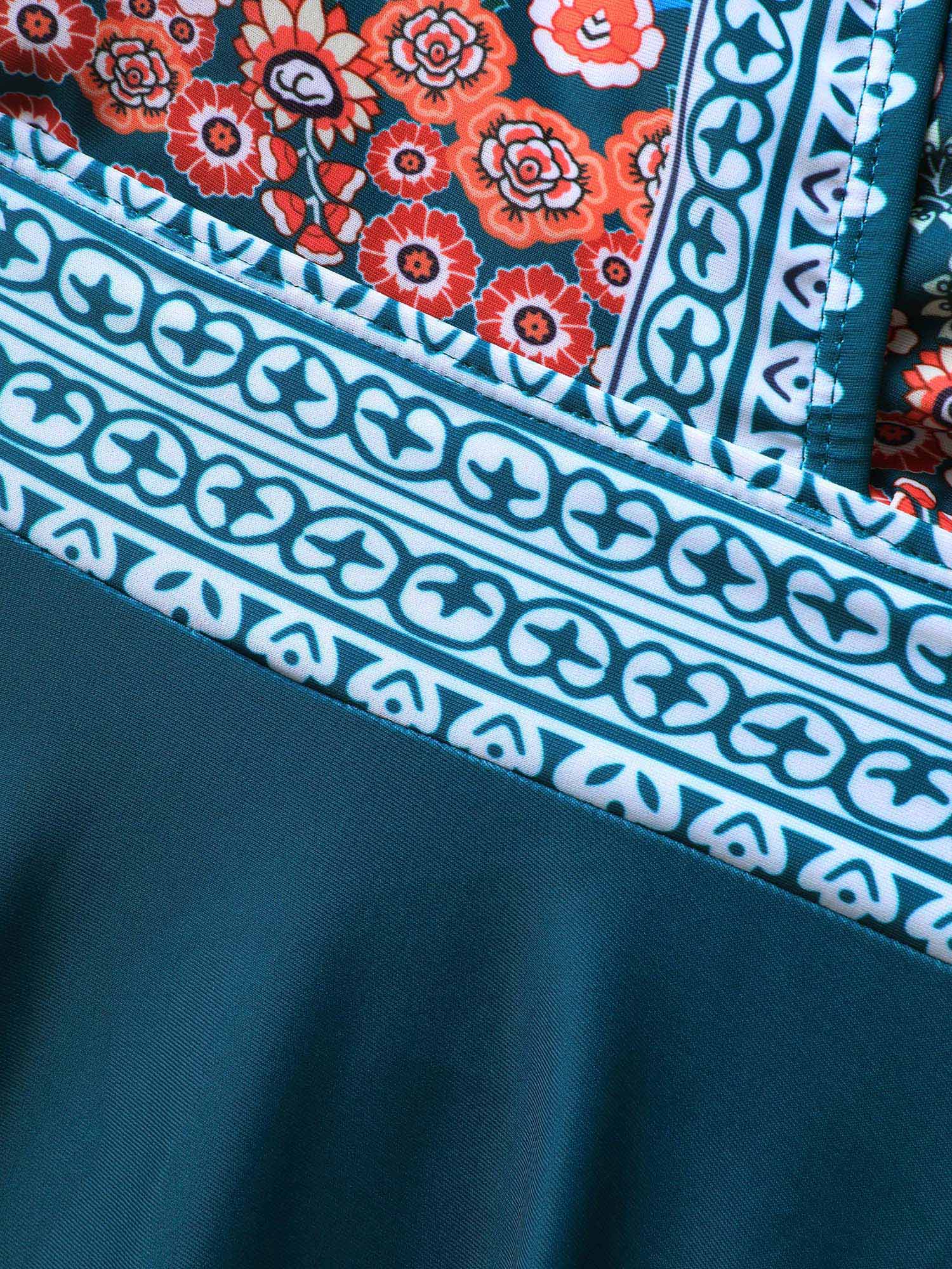 Boho Print Surplice Neck Adjustable Swim Dress - Image 6
