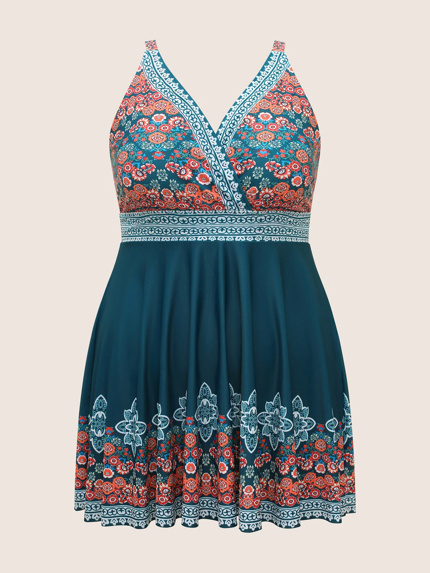 Boho Print Surplice Neck Adjustable Swim Dress - Image 9