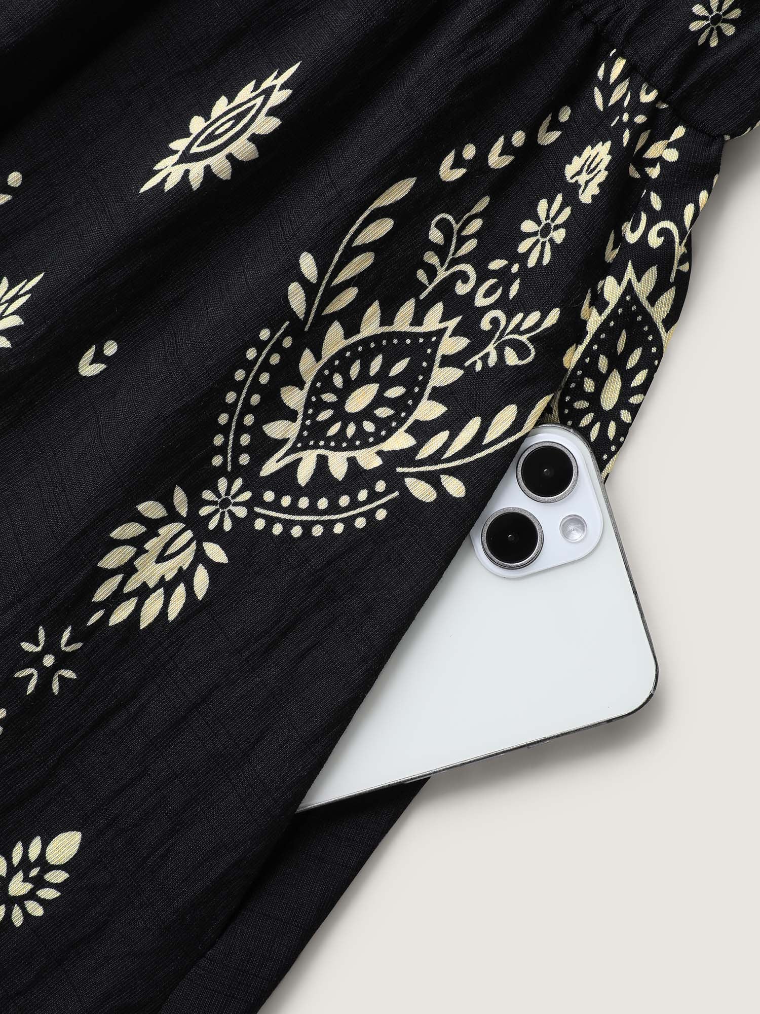 Boho Print Halter Neck Pockets Midi Dress - Image 6