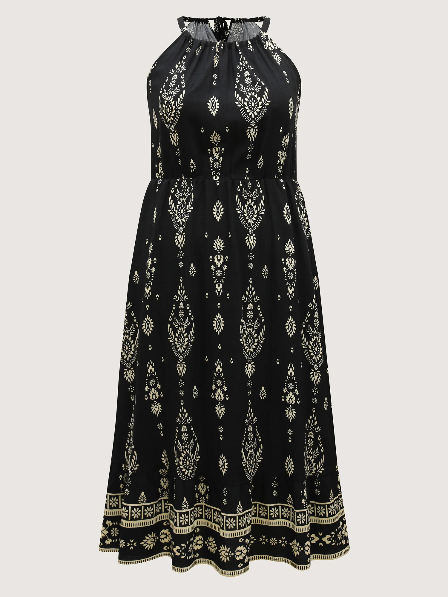 Boho Print Halter Neck Pockets Midi Dress - Image 7