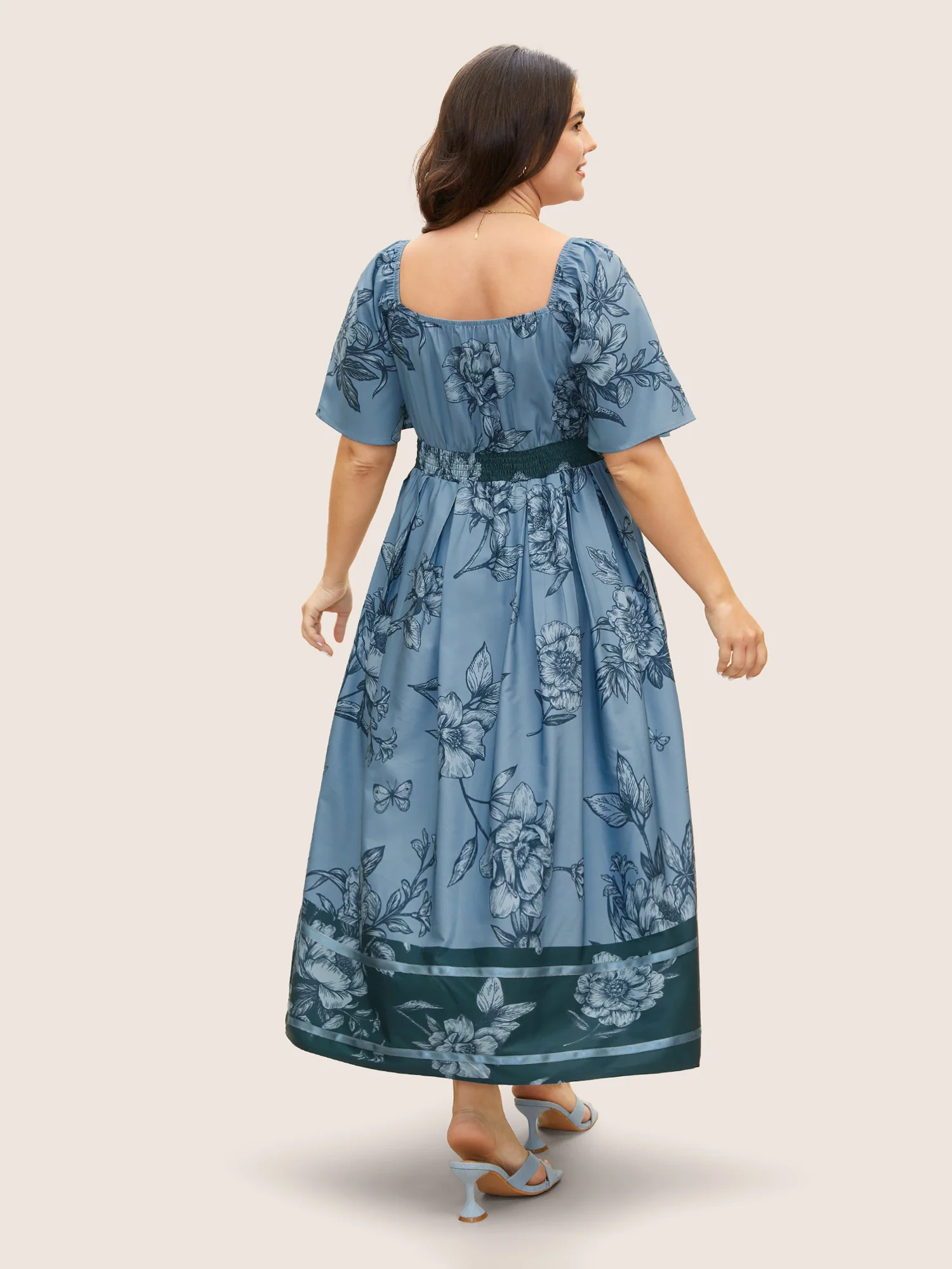 Boho Print Heart Neckline Ruffle Sleeve Maxi Dress - Image 3