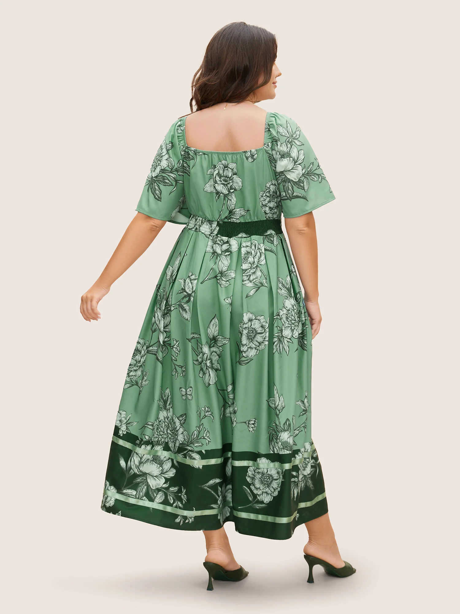 Boho Print Heart Neckline Ruffle Sleeve Maxi Dress - Image 6