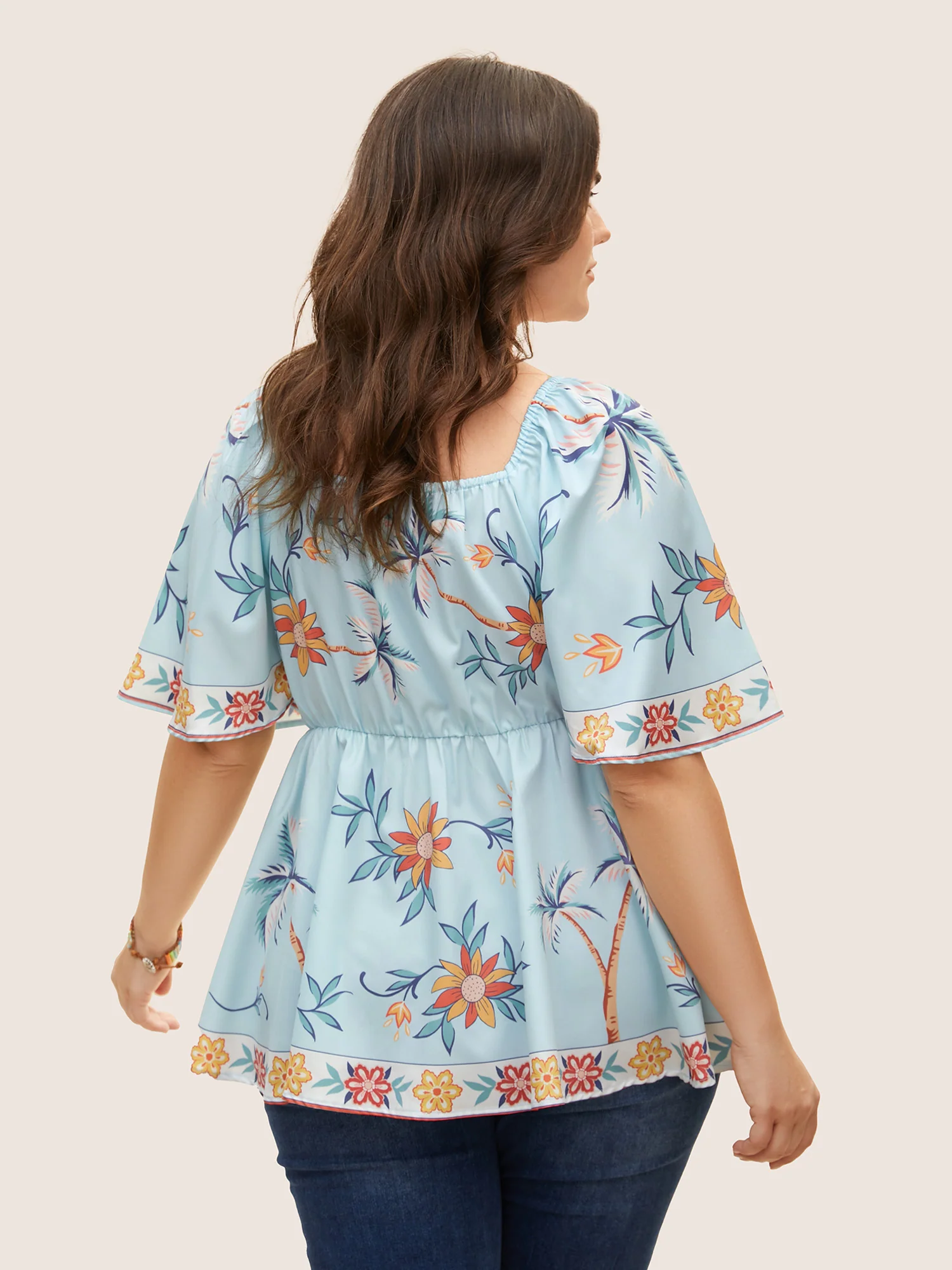 Boho Print Heart Neckline Twist Front Blouse - Image 4