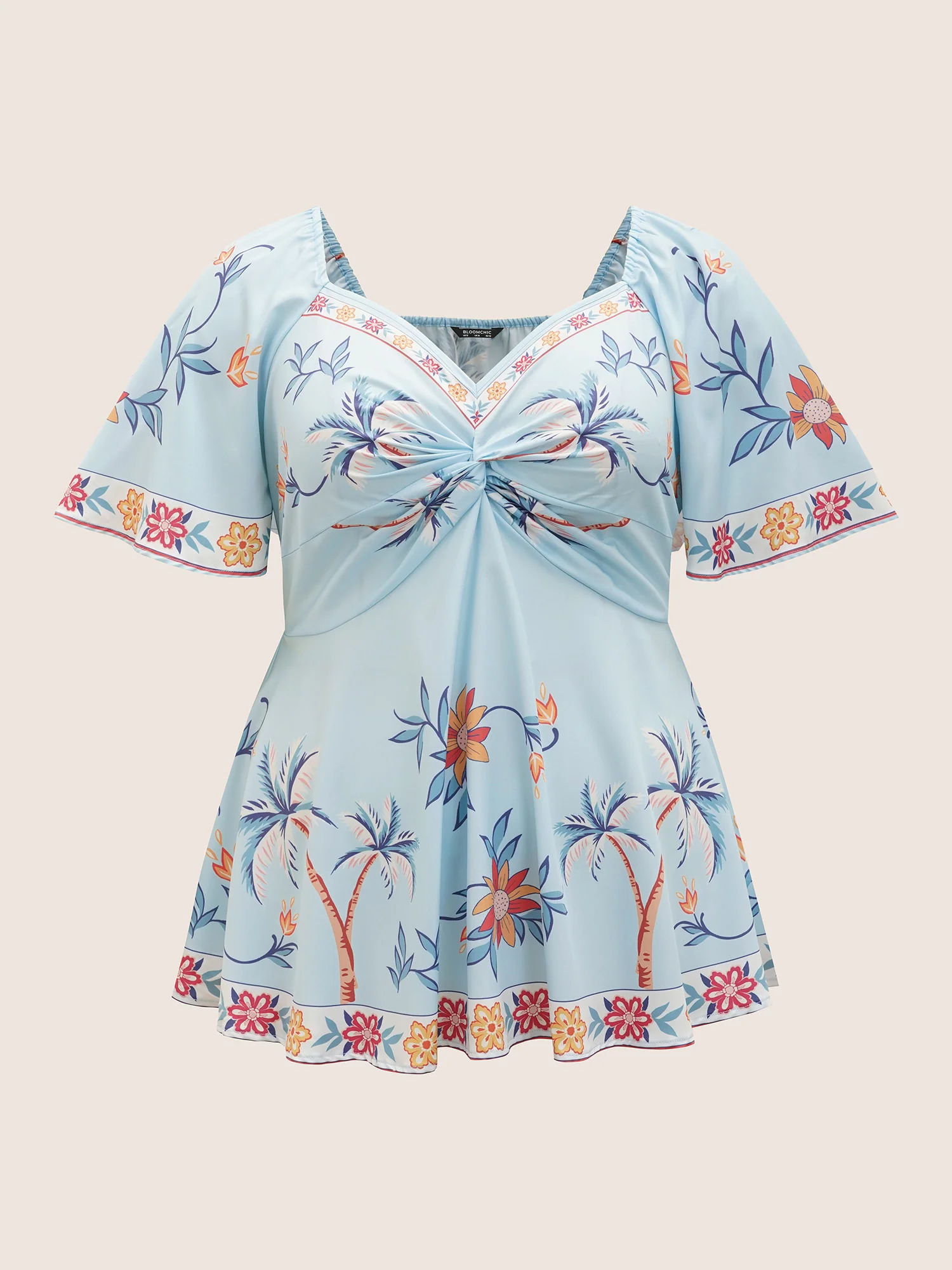 Boho Print Heart Neckline Twist Front Blouse - Image 7