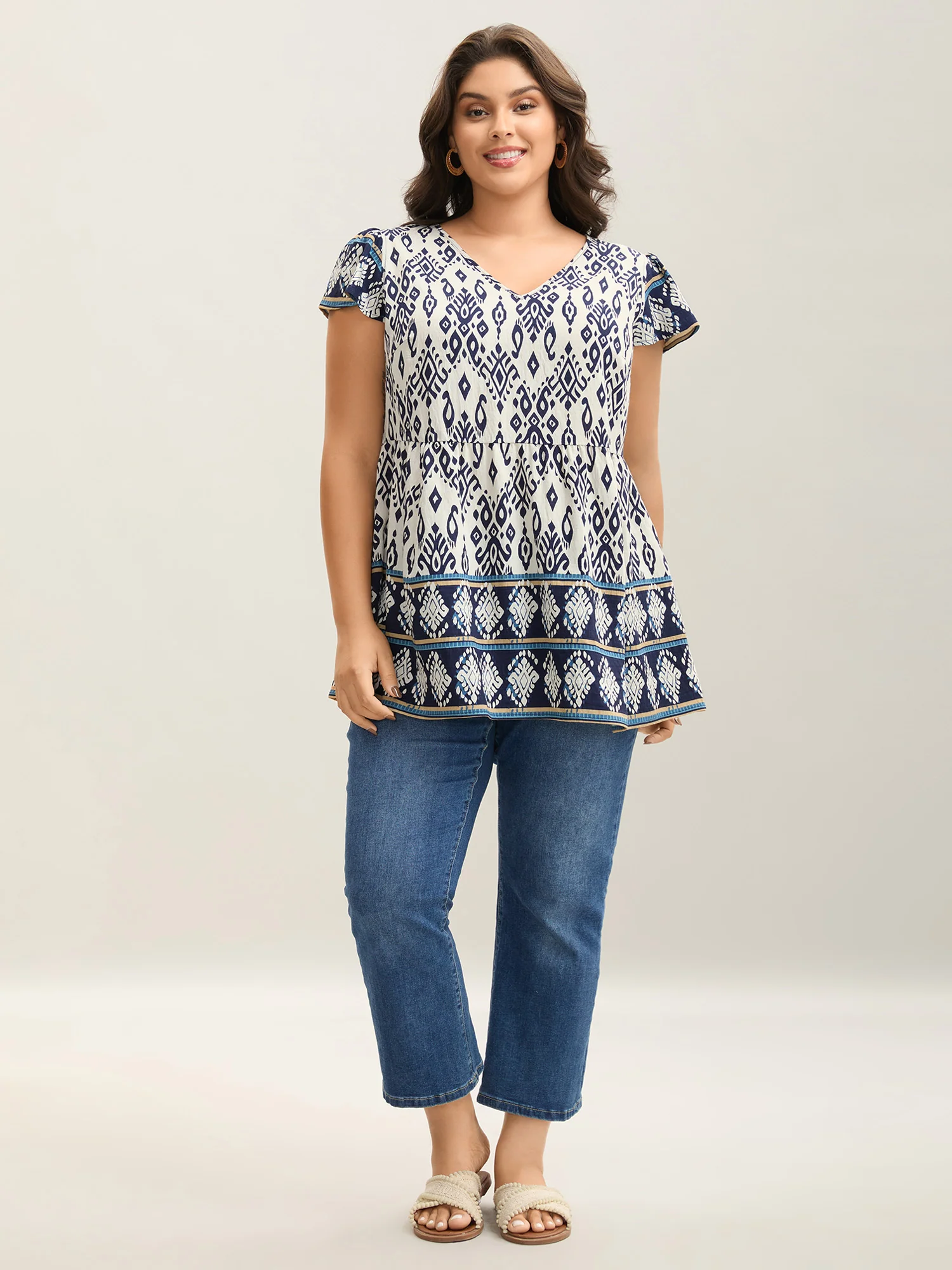 Boho Print High-Low Hem Shirt - Image 3