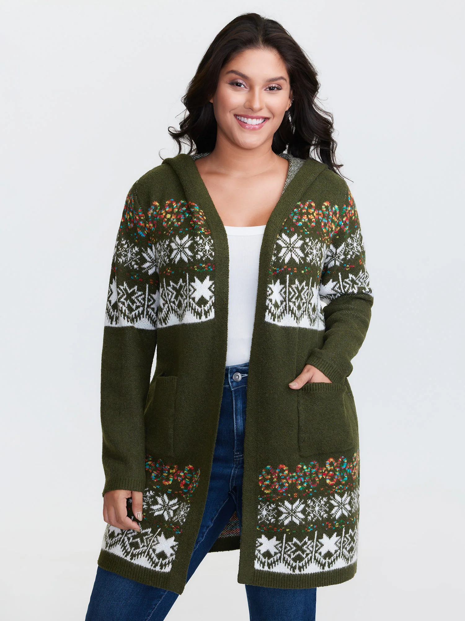 Boho Print Jacquard Hooded Knit Cardigan - Image 10