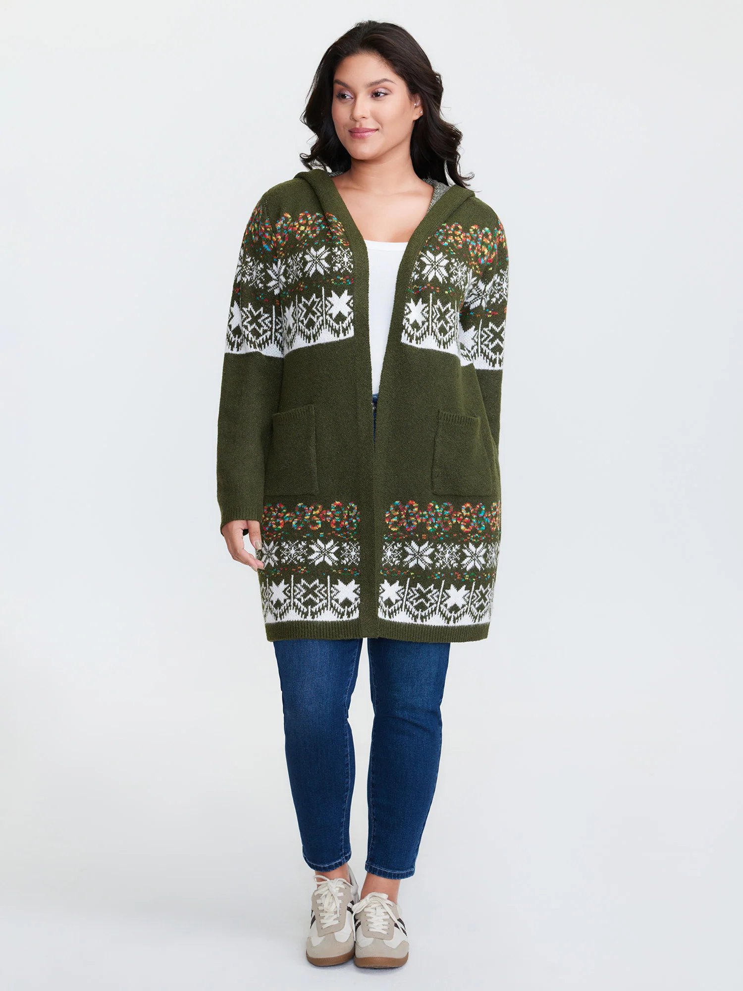 Boho Print Jacquard Hooded Knit Cardigan - Image 12