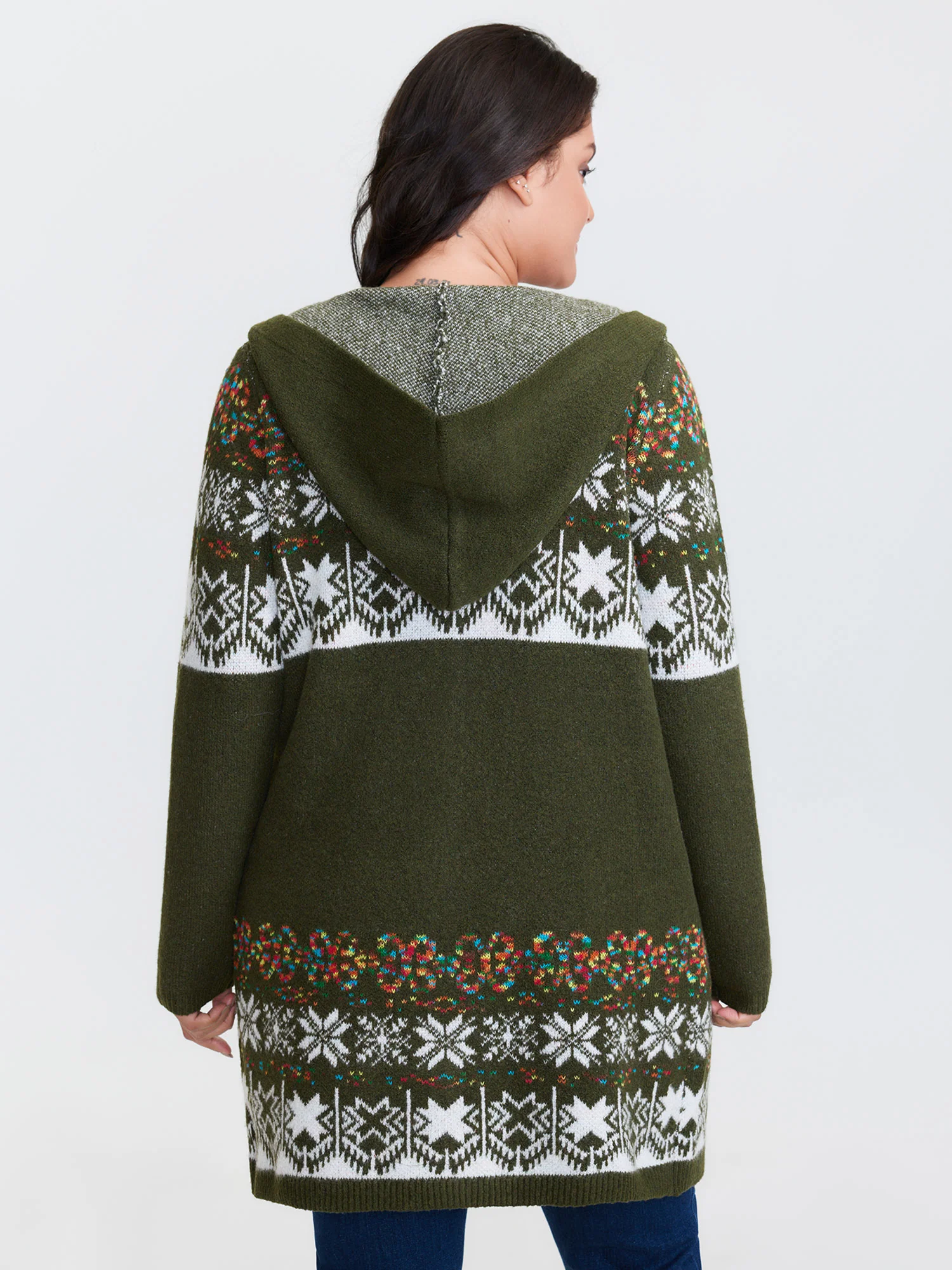 Boho Print Jacquard Hooded Knit Cardigan - Image 13