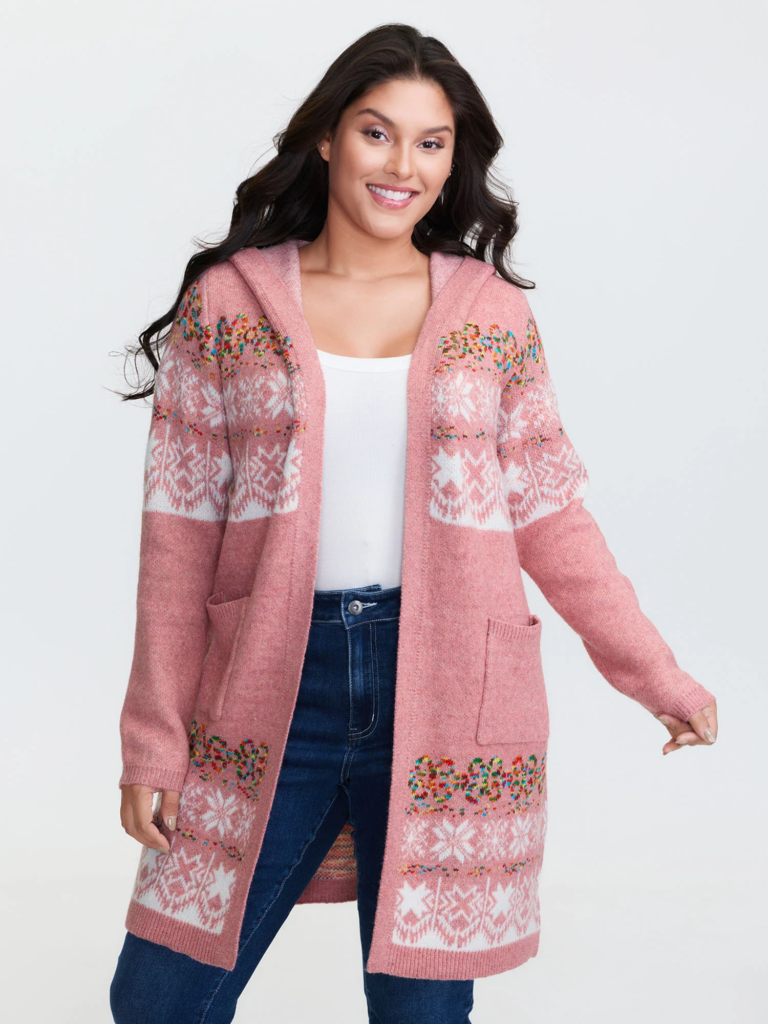 Boho Print Jacquard Hooded Knit Cardigan - Image 14