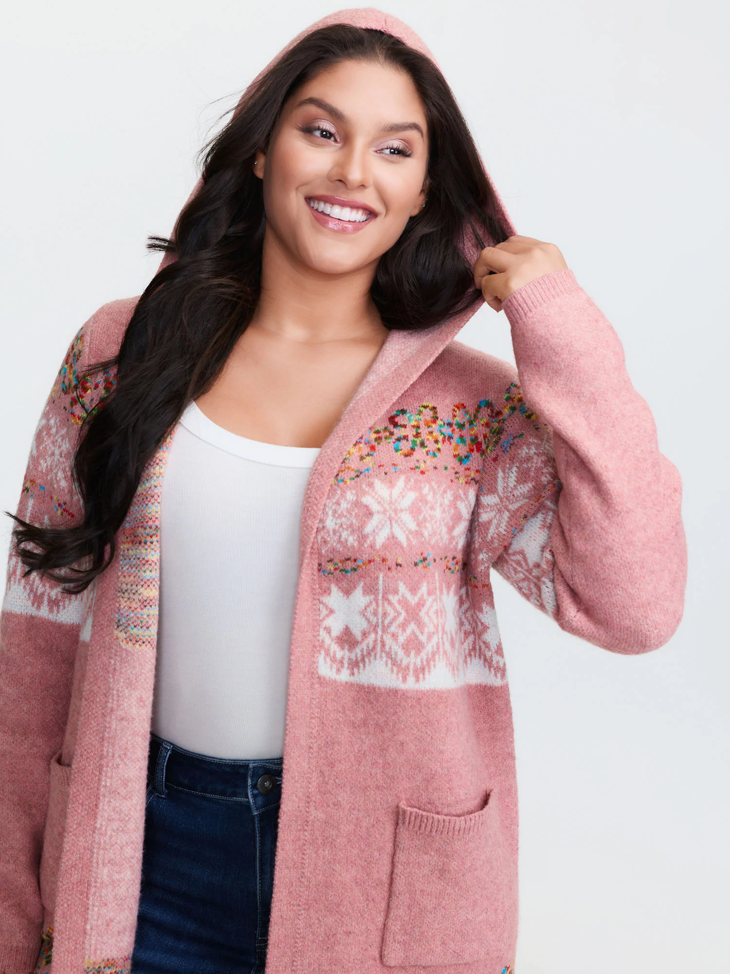 Boho Print Jacquard Hooded Knit Cardigan - Image 15