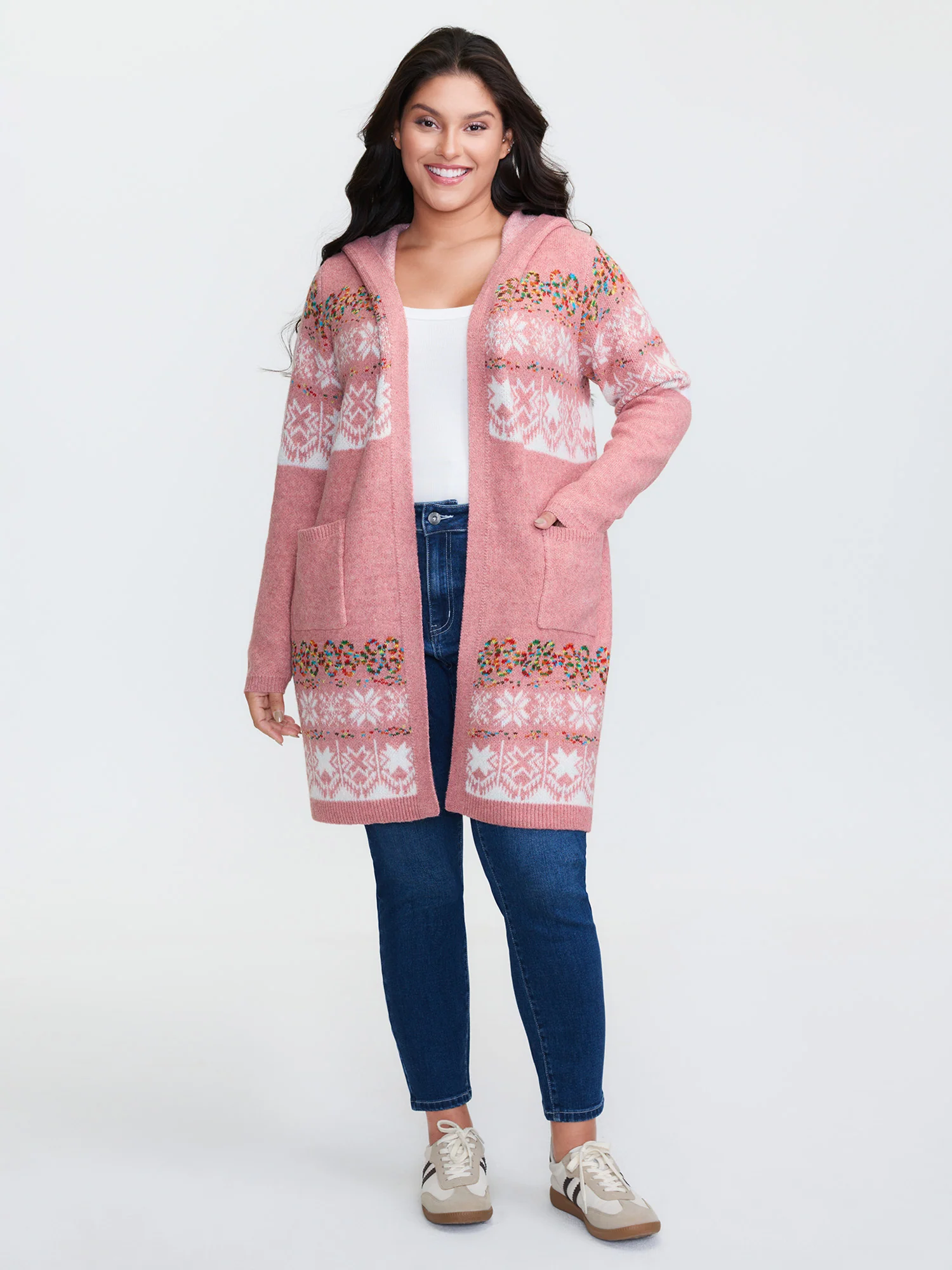Boho Print Jacquard Hooded Knit Cardigan - Image 16