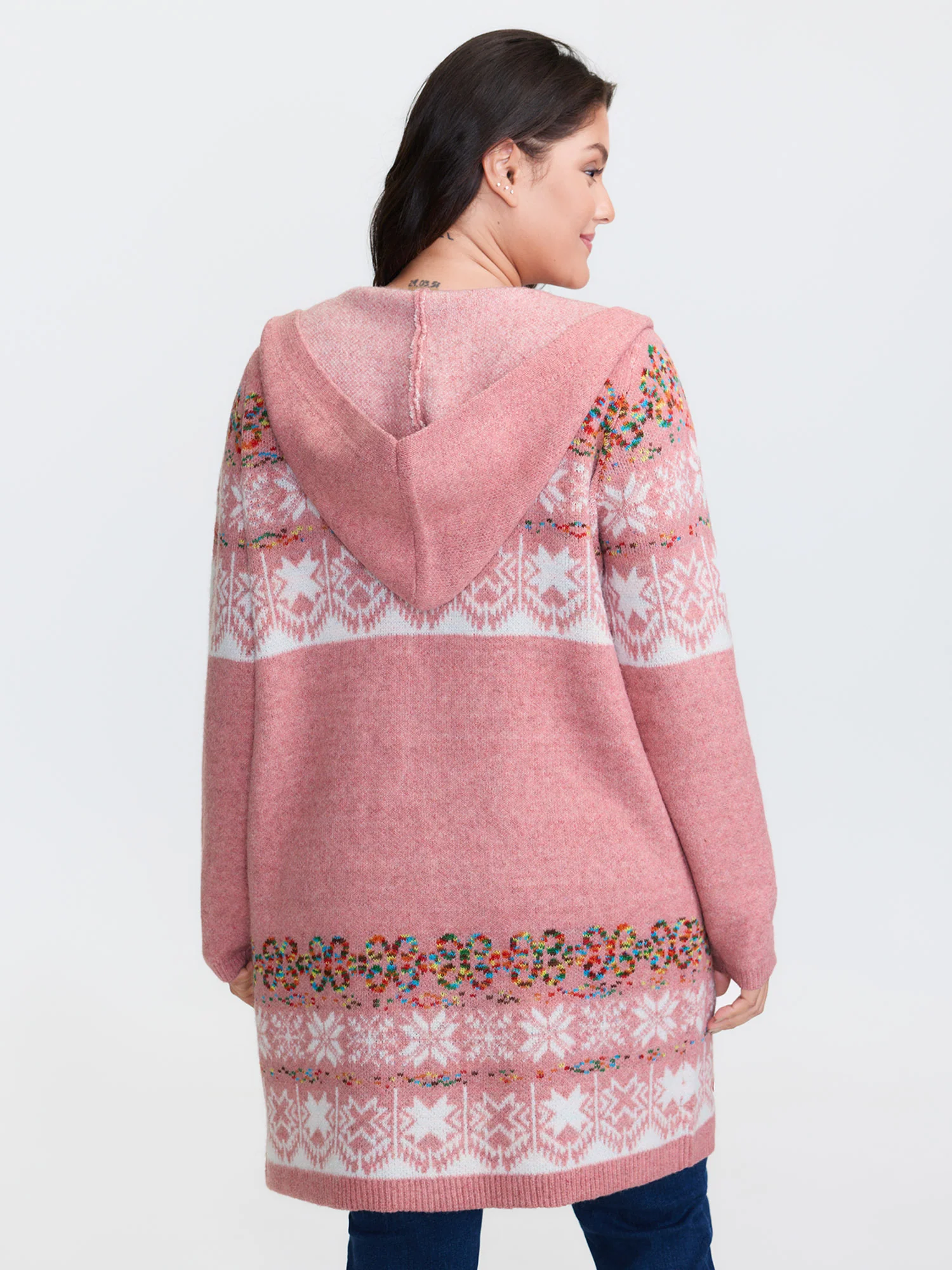 Boho Print Jacquard Hooded Knit Cardigan - Image 17