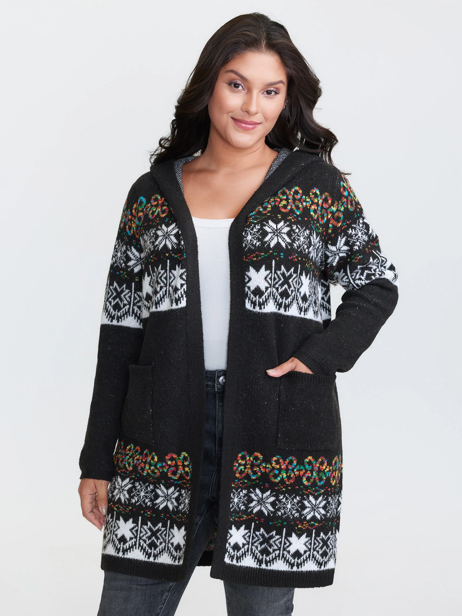 Boho Print Jacquard Hooded Knit Cardigan - Image 18