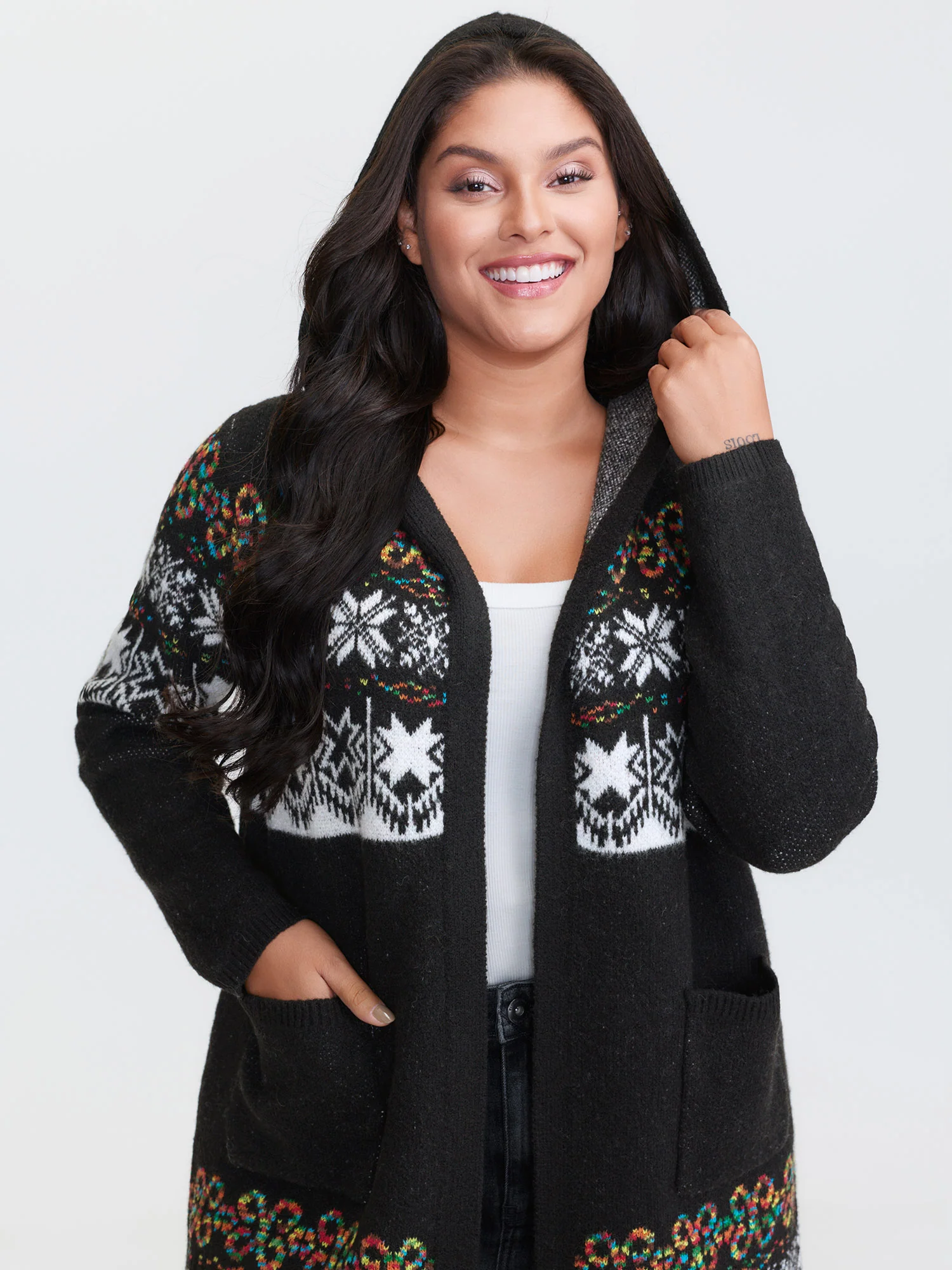 Boho Print Jacquard Hooded Knit Cardigan - Image 19