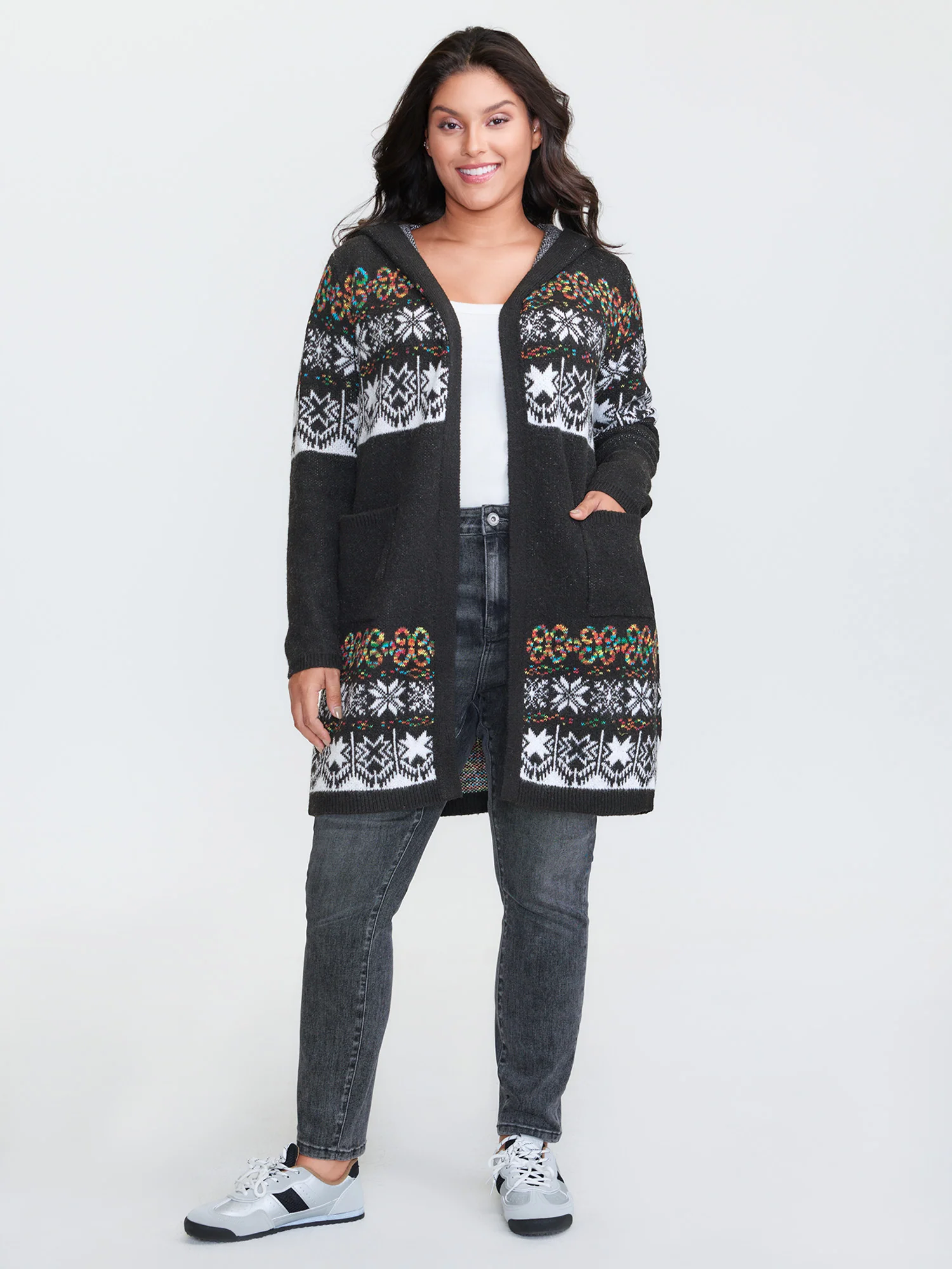 Boho Print Jacquard Hooded Knit Cardigan - Image 20