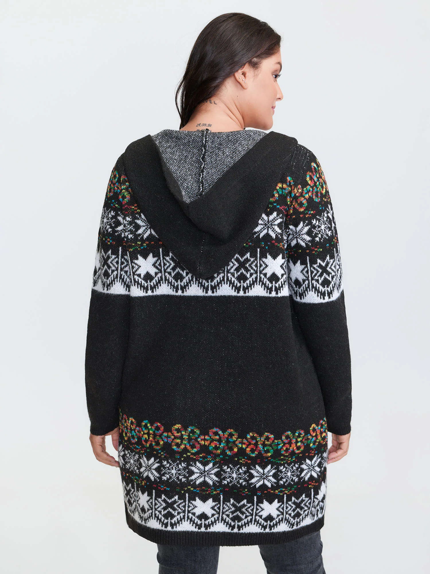 Boho Print Jacquard Hooded Knit Cardigan - Image 21