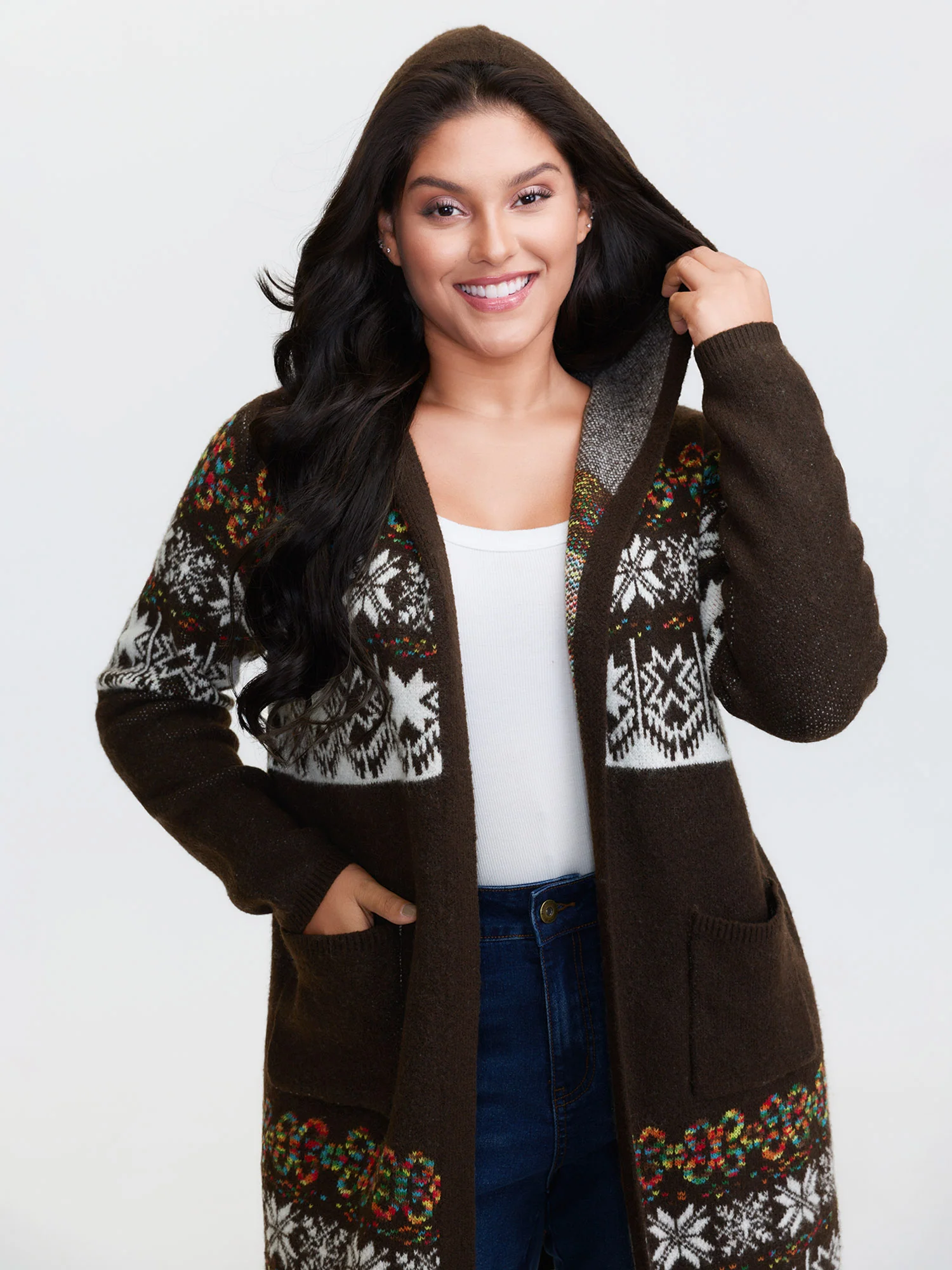 Boho Print Jacquard Hooded Knit Cardigan - Image 22