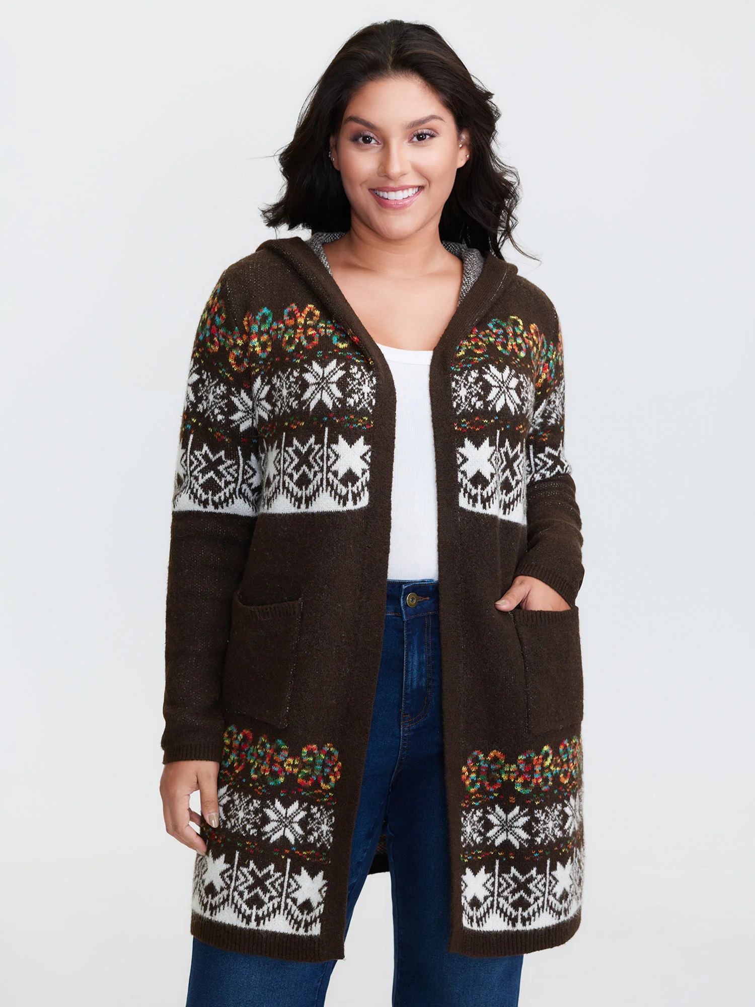 Boho Print Jacquard Hooded Knit Cardigan - Image 23
