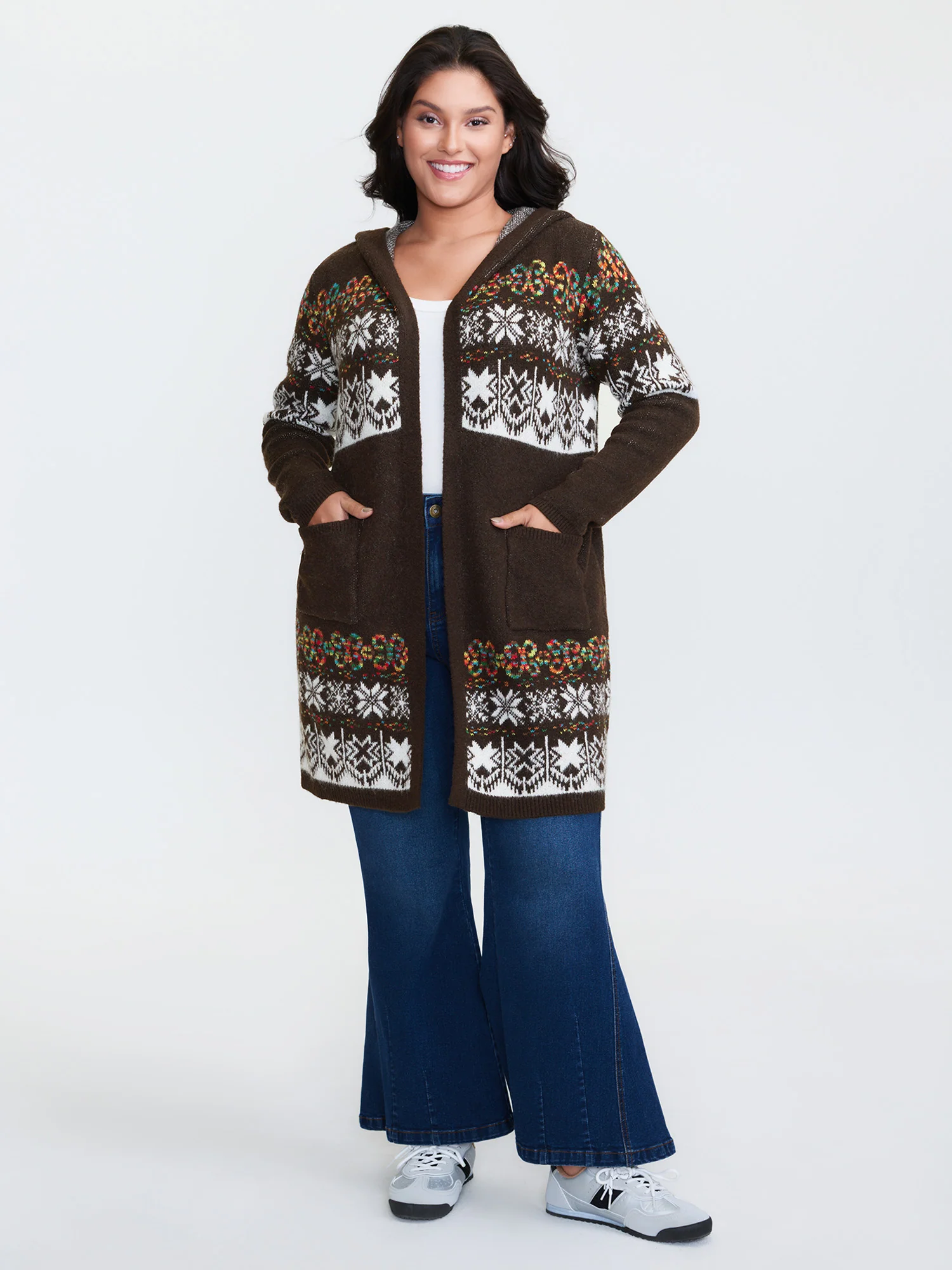 Boho Print Jacquard Hooded Knit Cardigan - Image 24