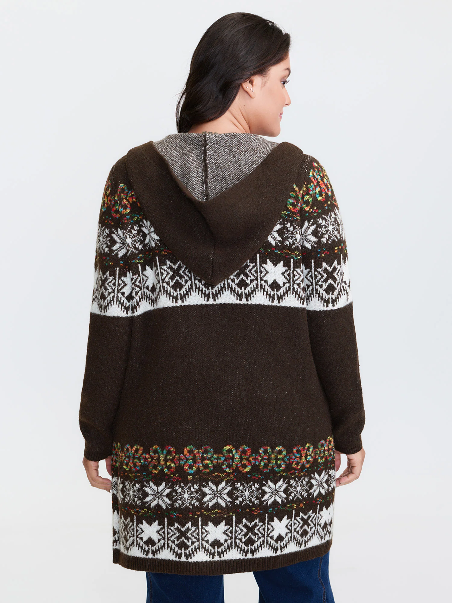 Boho Print Jacquard Hooded Knit Cardigan - Image 25