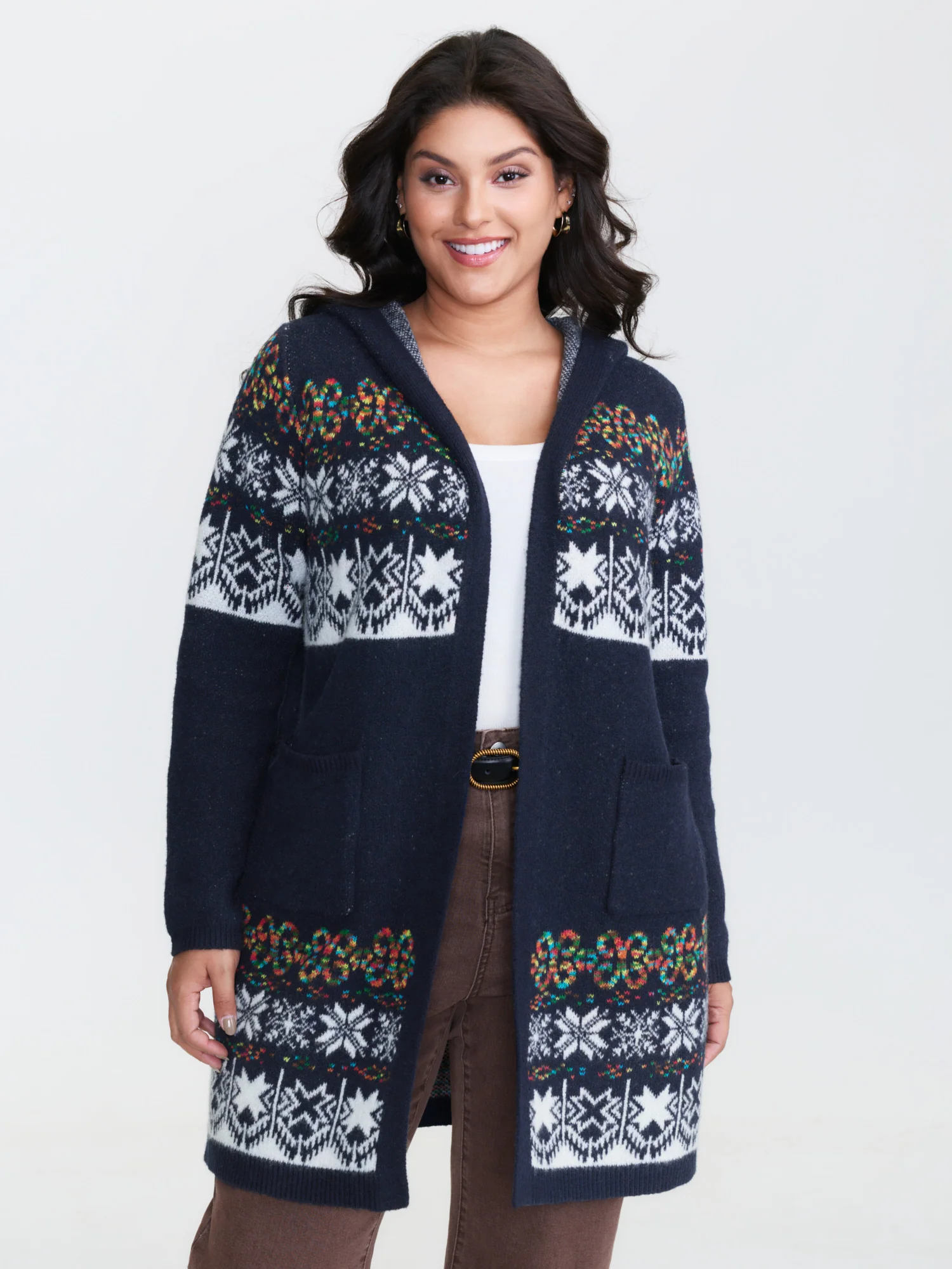 Boho Print Jacquard Hooded Knit Cardigan - Image 26