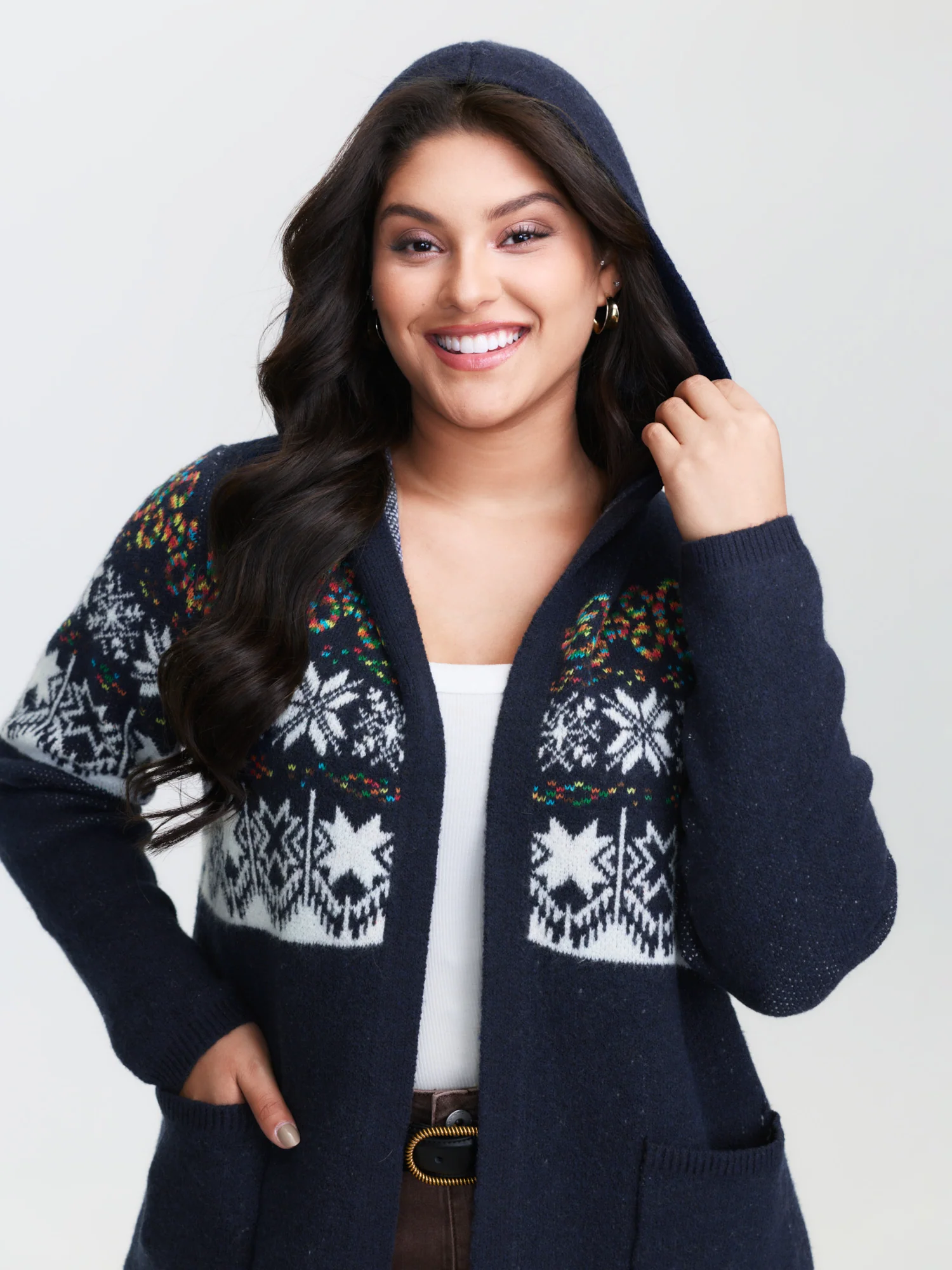 Boho Print Jacquard Hooded Knit Cardigan - Image 27