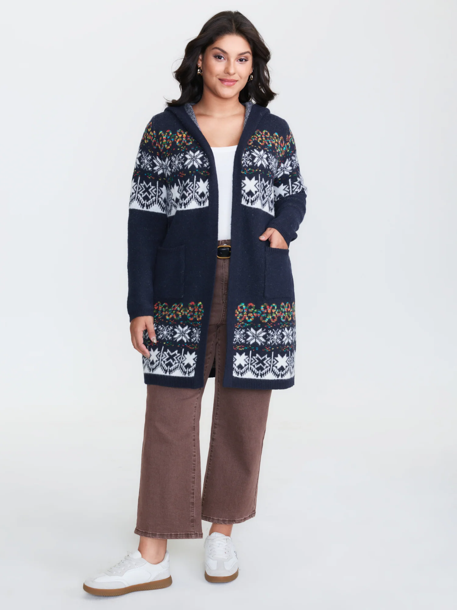 Boho Print Jacquard Hooded Knit Cardigan - Image 28