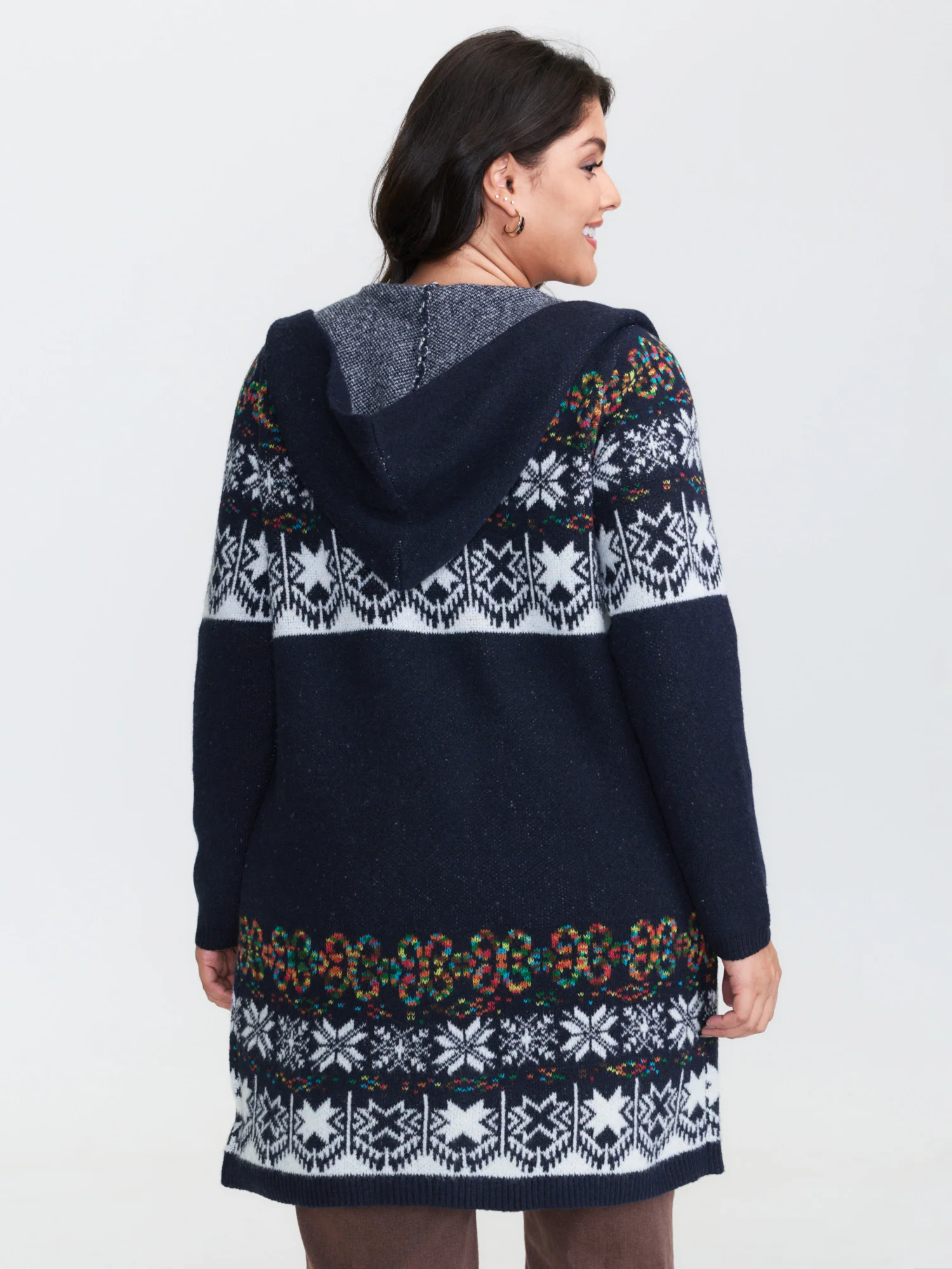 Boho Print Jacquard Hooded Knit Cardigan - Image 30