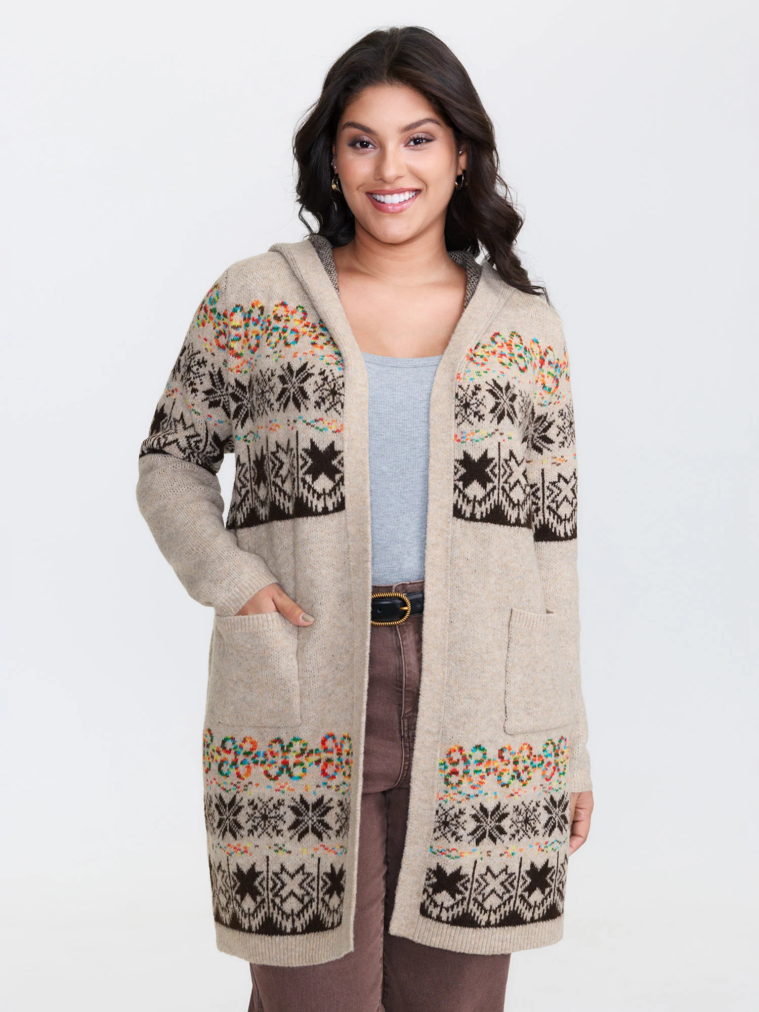 Boho Print Jacquard Hooded Knit Cardigan - Image 31