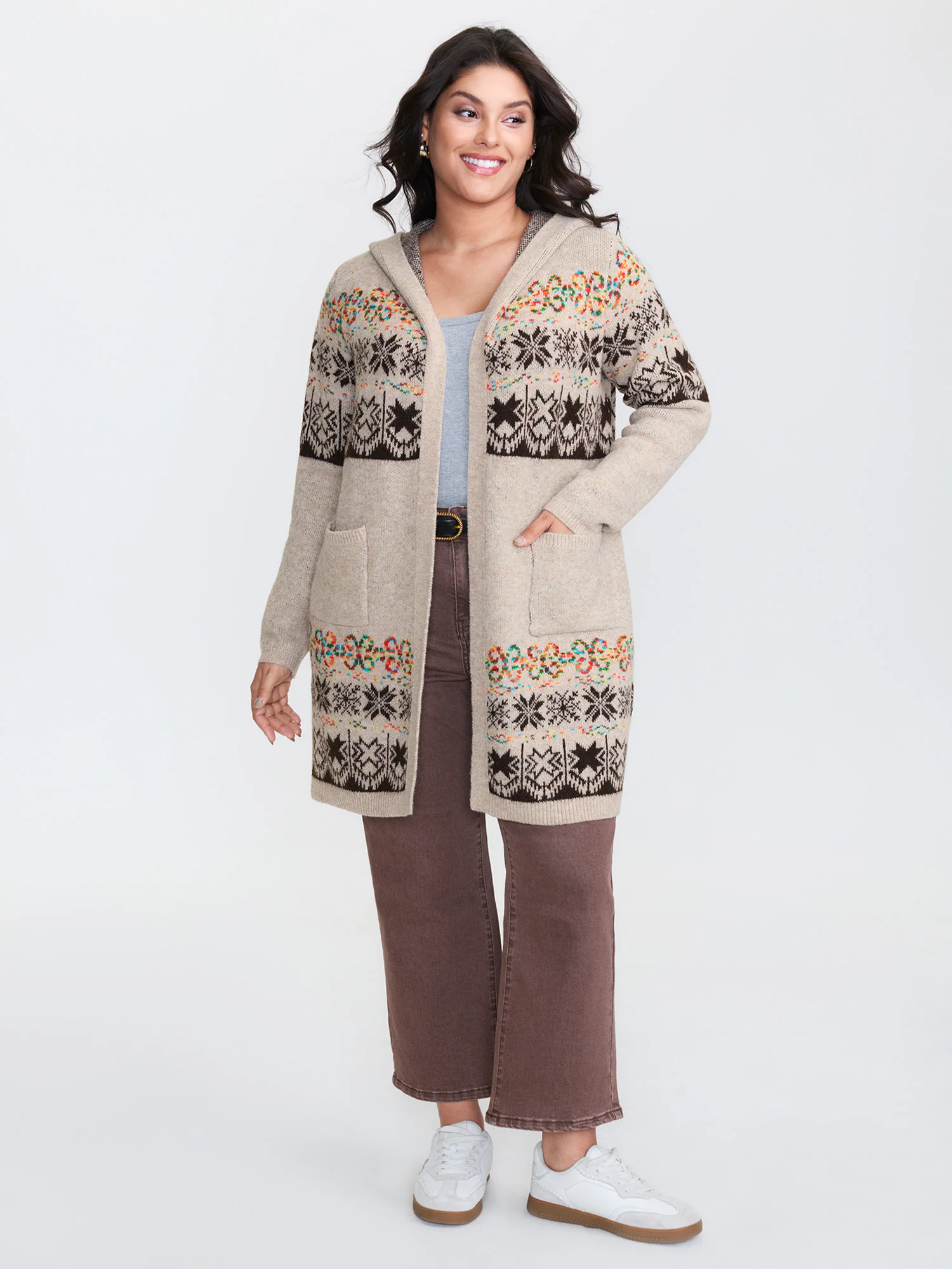 Boho Print Jacquard Hooded Knit Cardigan - Image 33