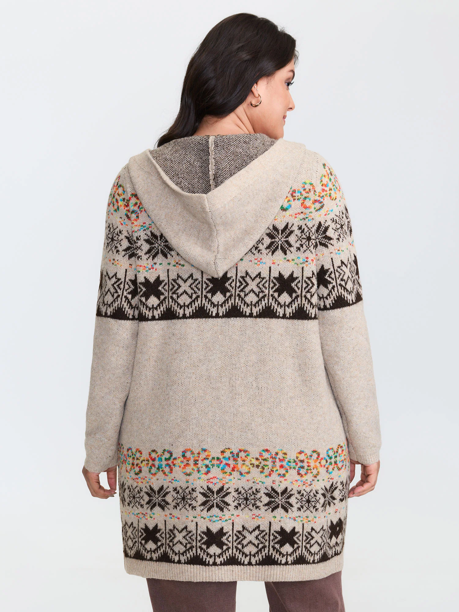 Boho Print Jacquard Hooded Knit Cardigan - Image 34