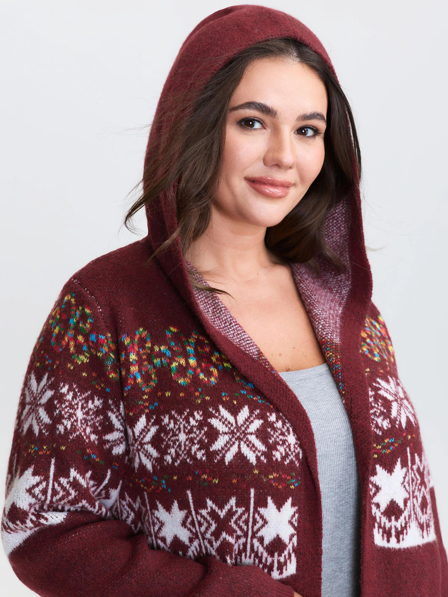 Boho Print Jacquard Hooded Knit Cardigan - Image 36