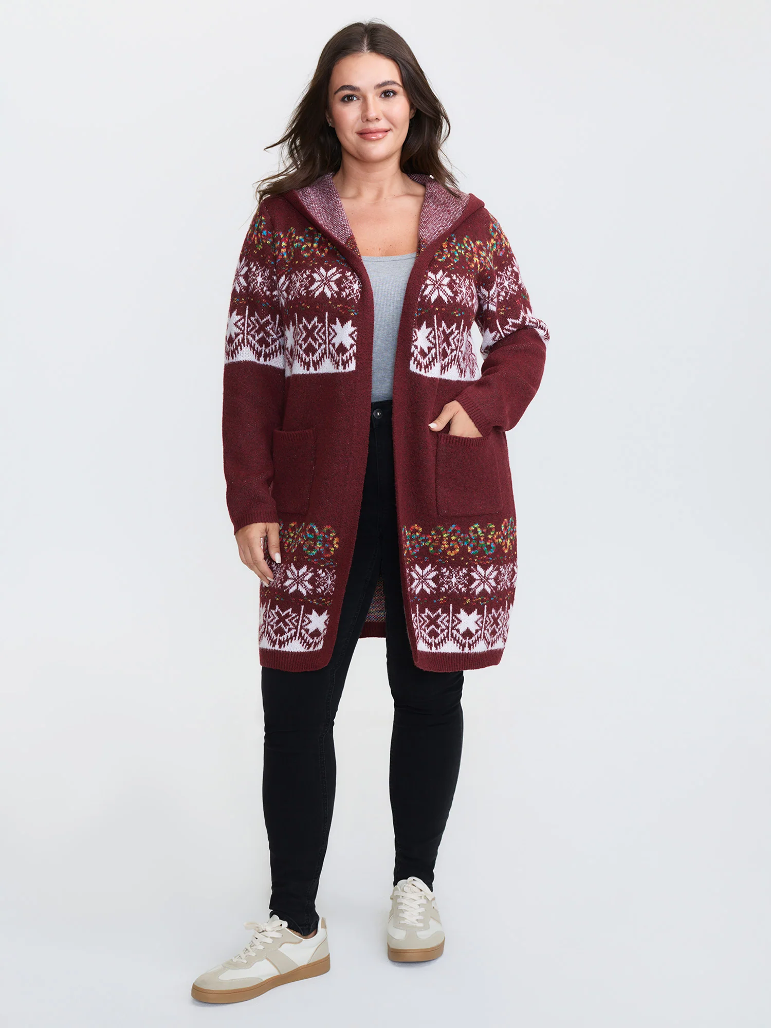 Boho Print Jacquard Hooded Knit Cardigan - Image 37