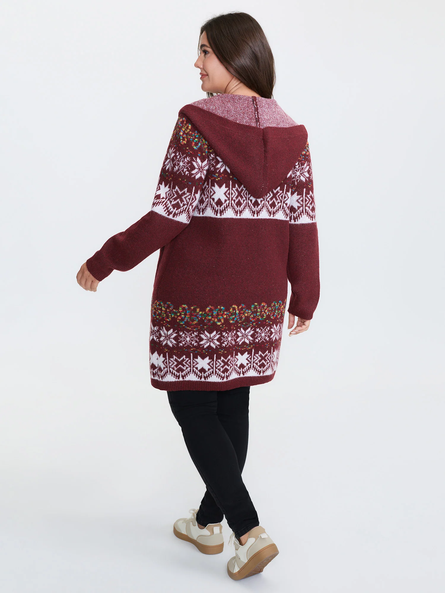 Boho Print Jacquard Hooded Knit Cardigan - Image 38