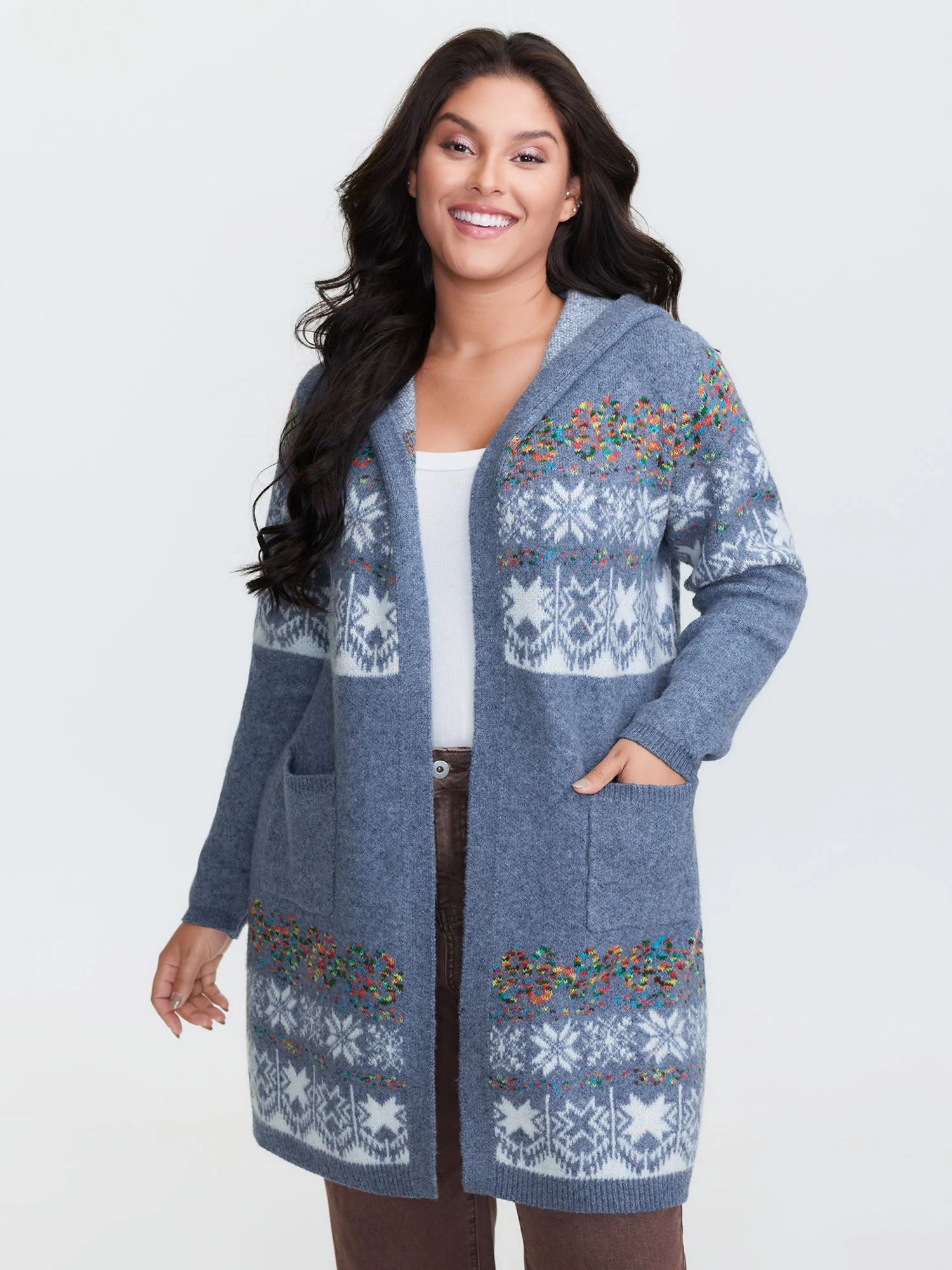 Boho Print Jacquard Hooded Knit Cardigan - Image 39