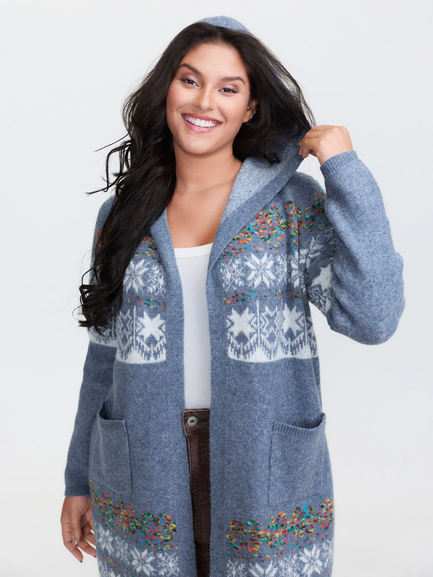 Boho Print Jacquard Hooded Knit Cardigan - Image 40