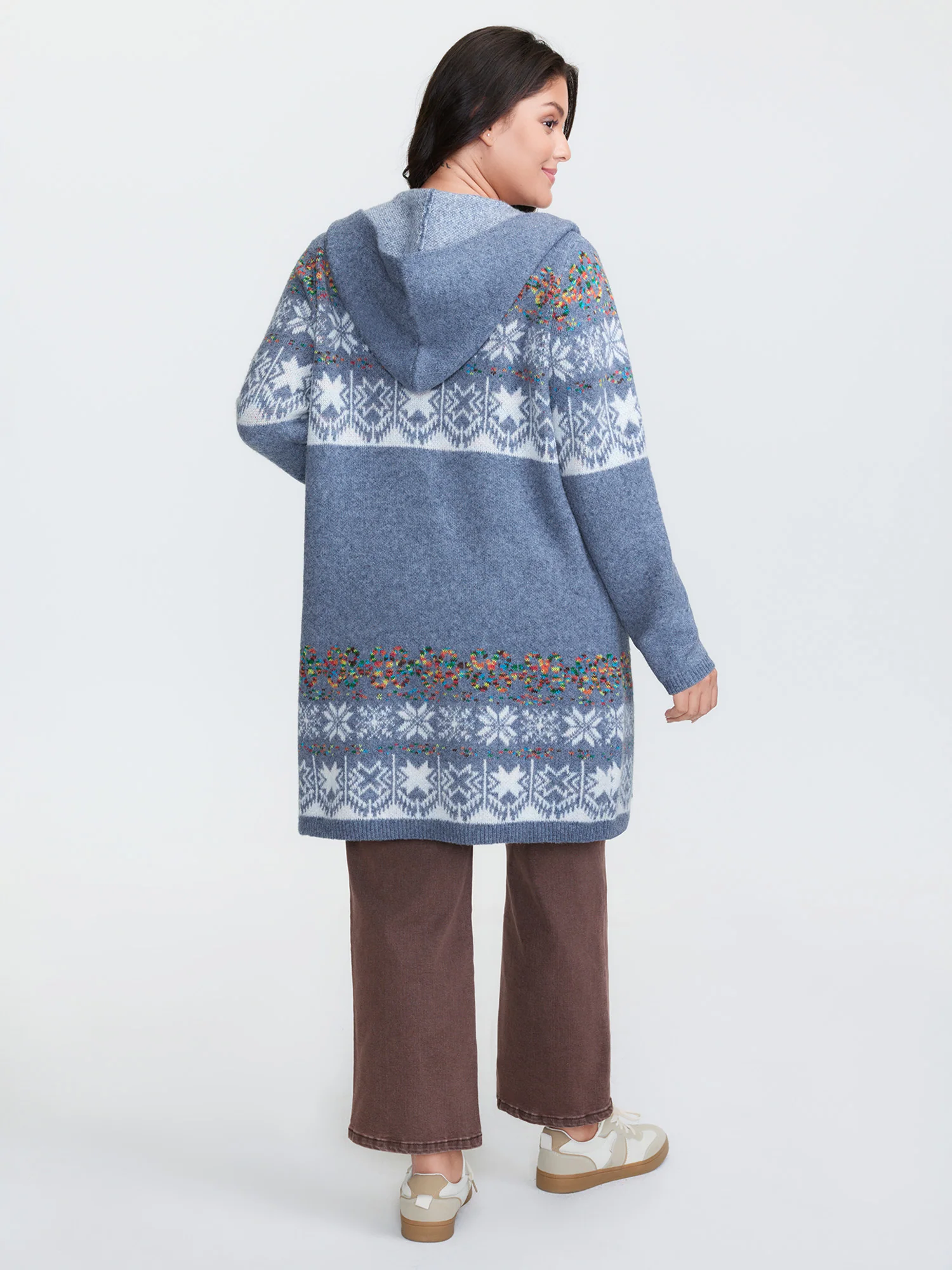Boho Print Jacquard Hooded Knit Cardigan - Image 42