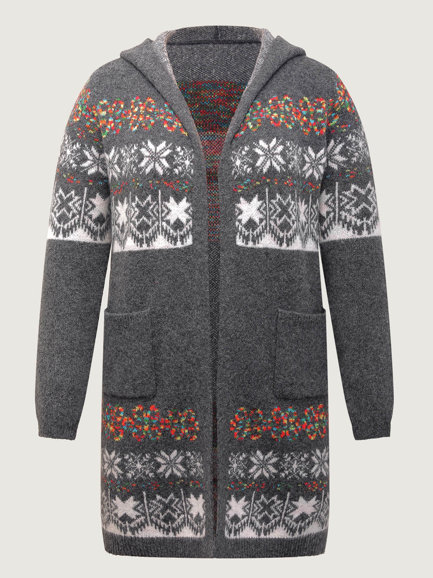 Boho Print Jacquard Hooded Knit Cardigan - Image 9