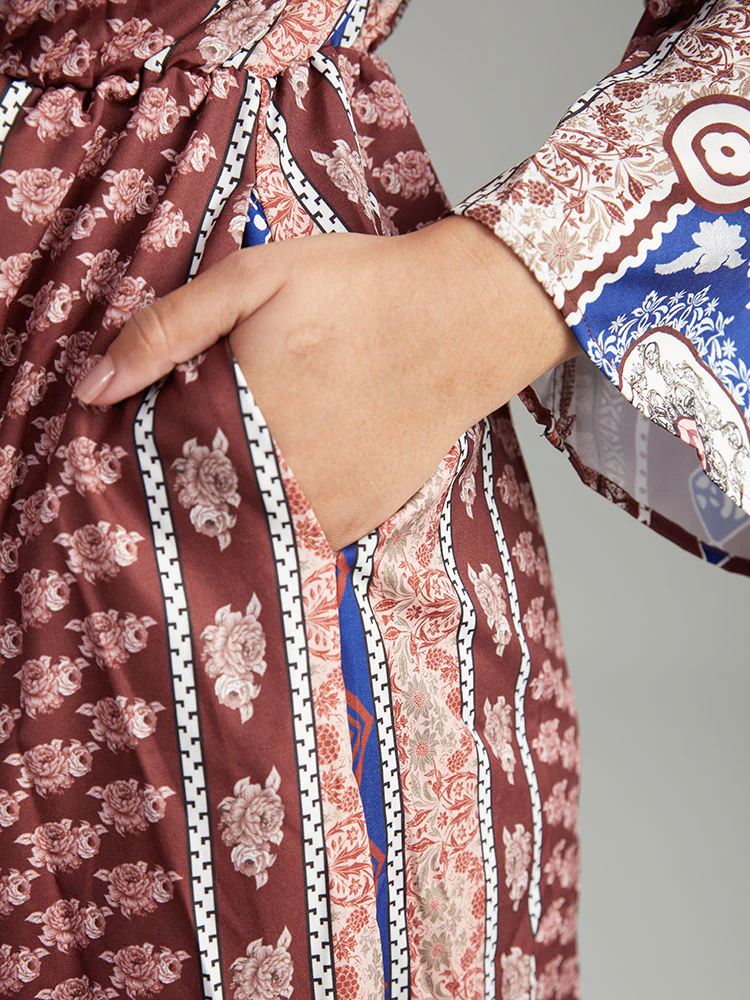 Boho Print Keyhole Split Hem Pocket Dress - Image 6