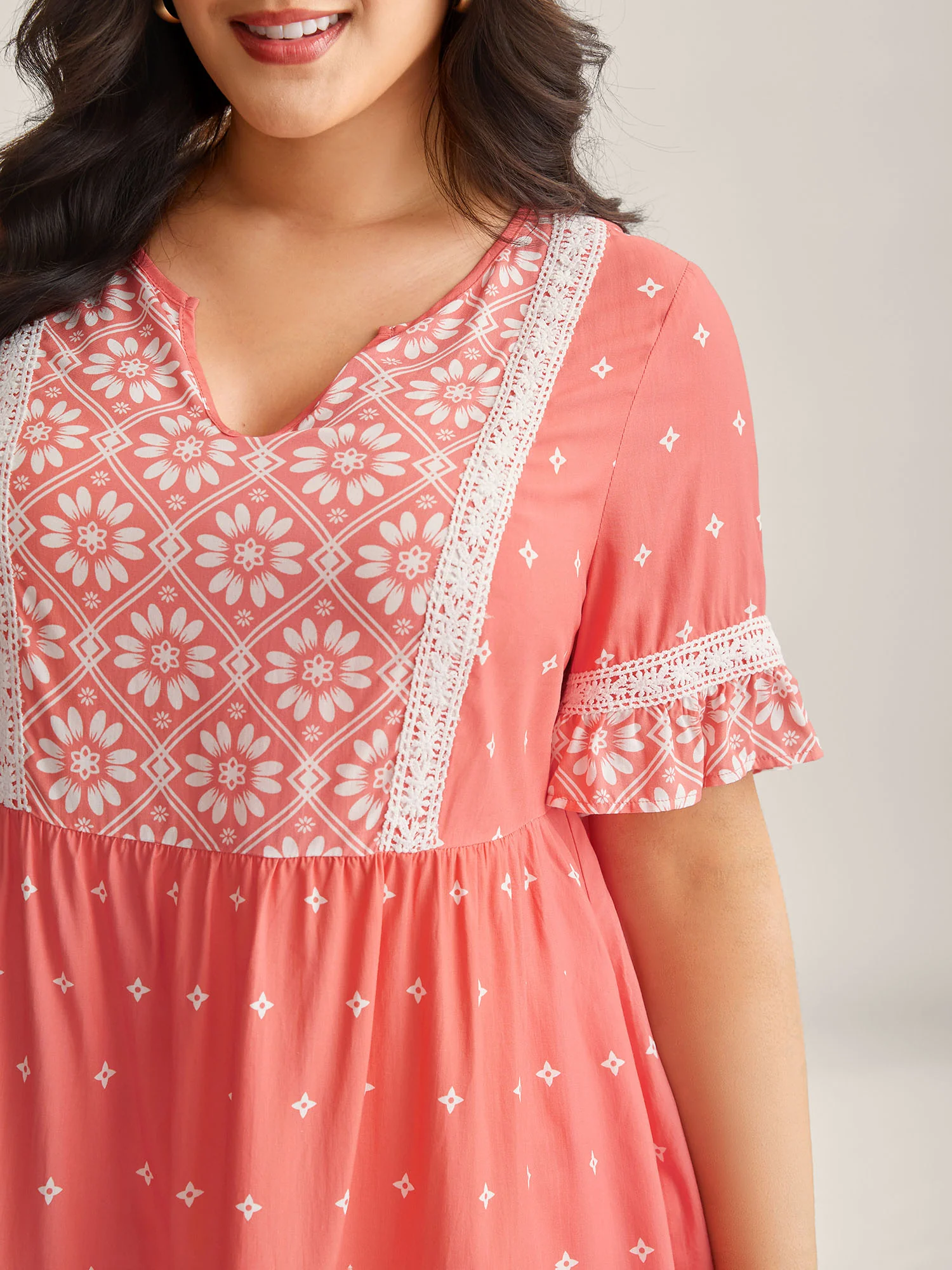 Boho Print Lace Babydoll Top - Image 2