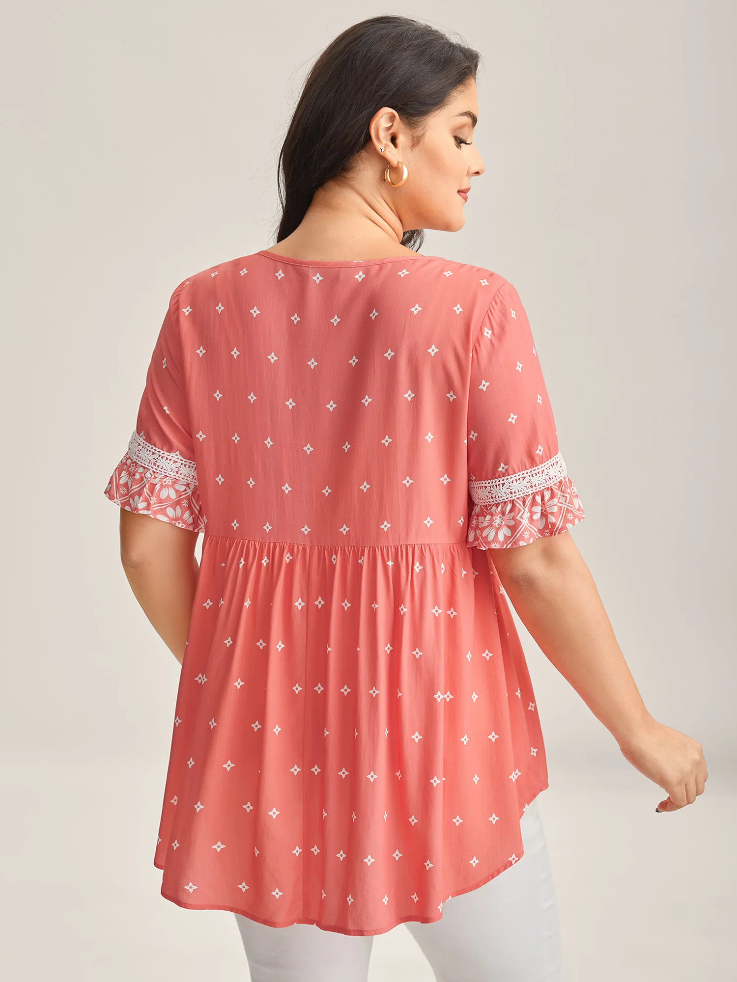 Boho Print Lace Babydoll Top - Image 3